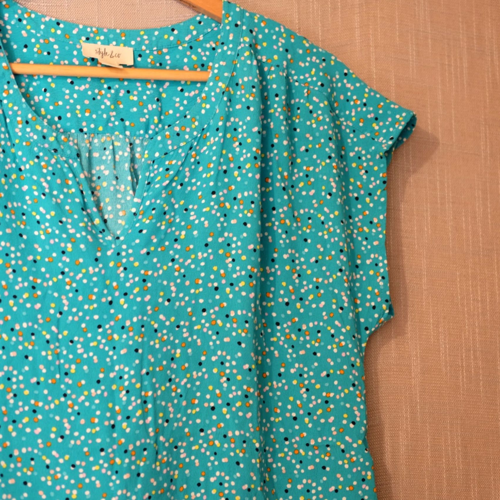 Vintage Nwot! Style & Co Short Sleeve Pullover Polka Dots Top Green Womens L Blouse Wear Casual Workwear 90s? Size L / US 10 / IT 46 - 3 Thumbnail