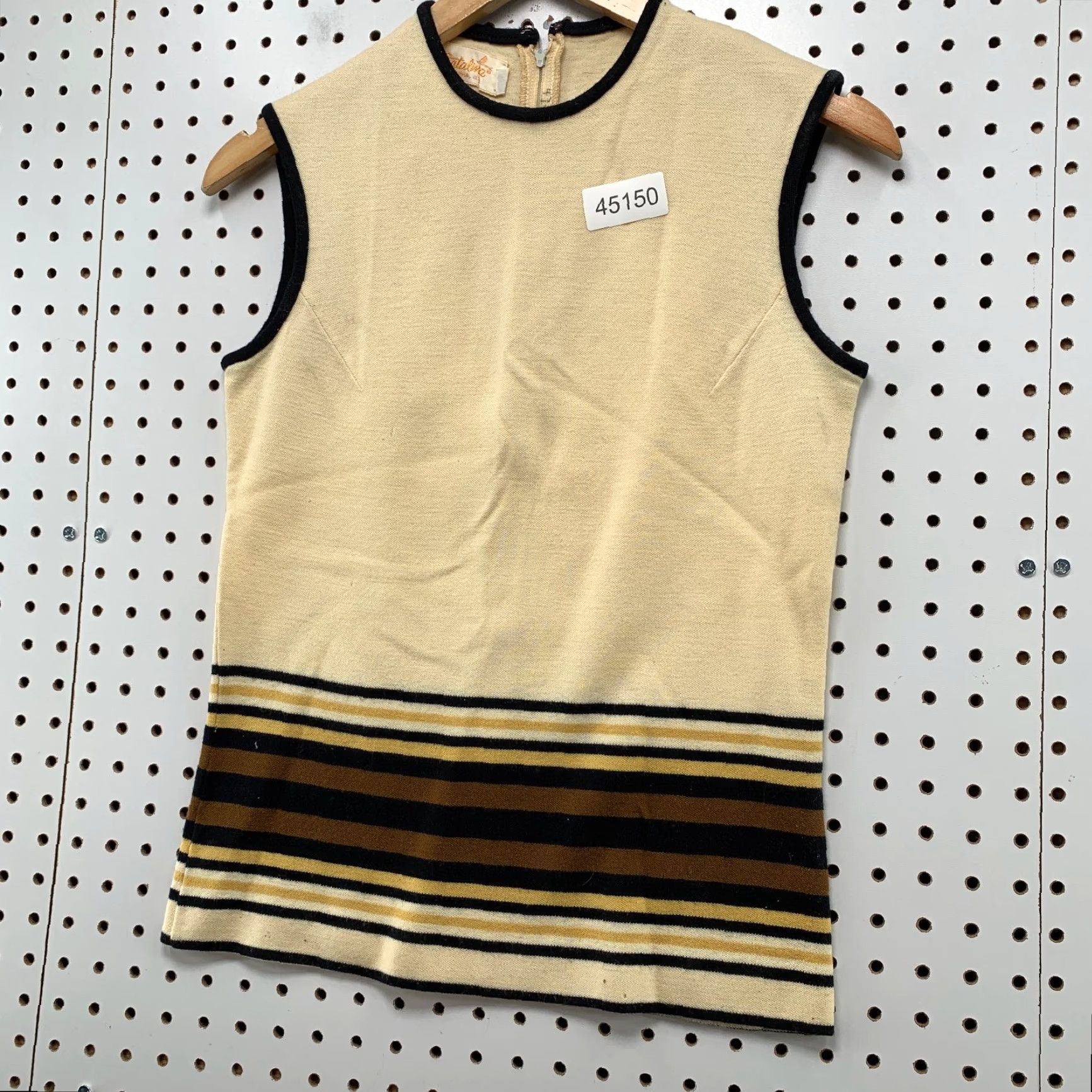 Catalina VINTAGE Catalina Sweater Vest Womens M Beige Striped Crew Neck Back Zip 7/8 Knit 60s 70s Winter Fall Mens Womens Boys Girls Size M / US 6-8 / IT 42-44 - 3 Thumbnail