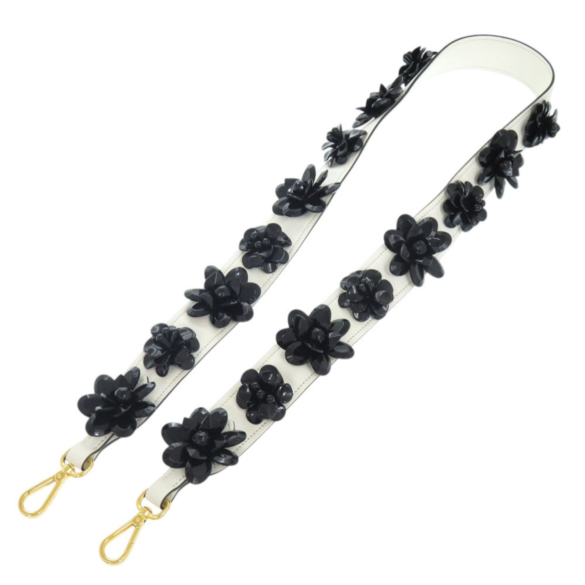 Prada Prada Shoulder Belt White x Black Flower Leather Strap 1085 PRADA Size ONE SIZE - 1 Thumbnail