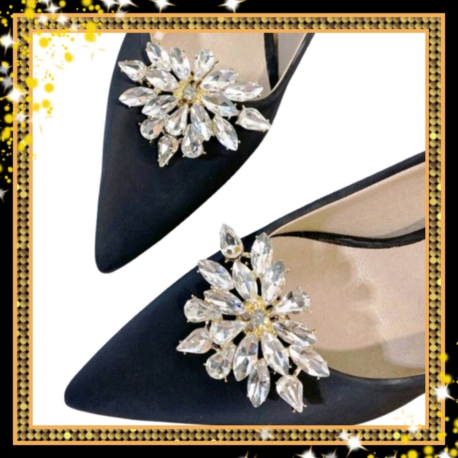 Other ELEGANT ☆ CRYSTAL & GOLDTONE ☆ FLOWER SHOE CLIPS ☆ NIP Size US 4.5 / IT 34.5 - 1 Thumbnail