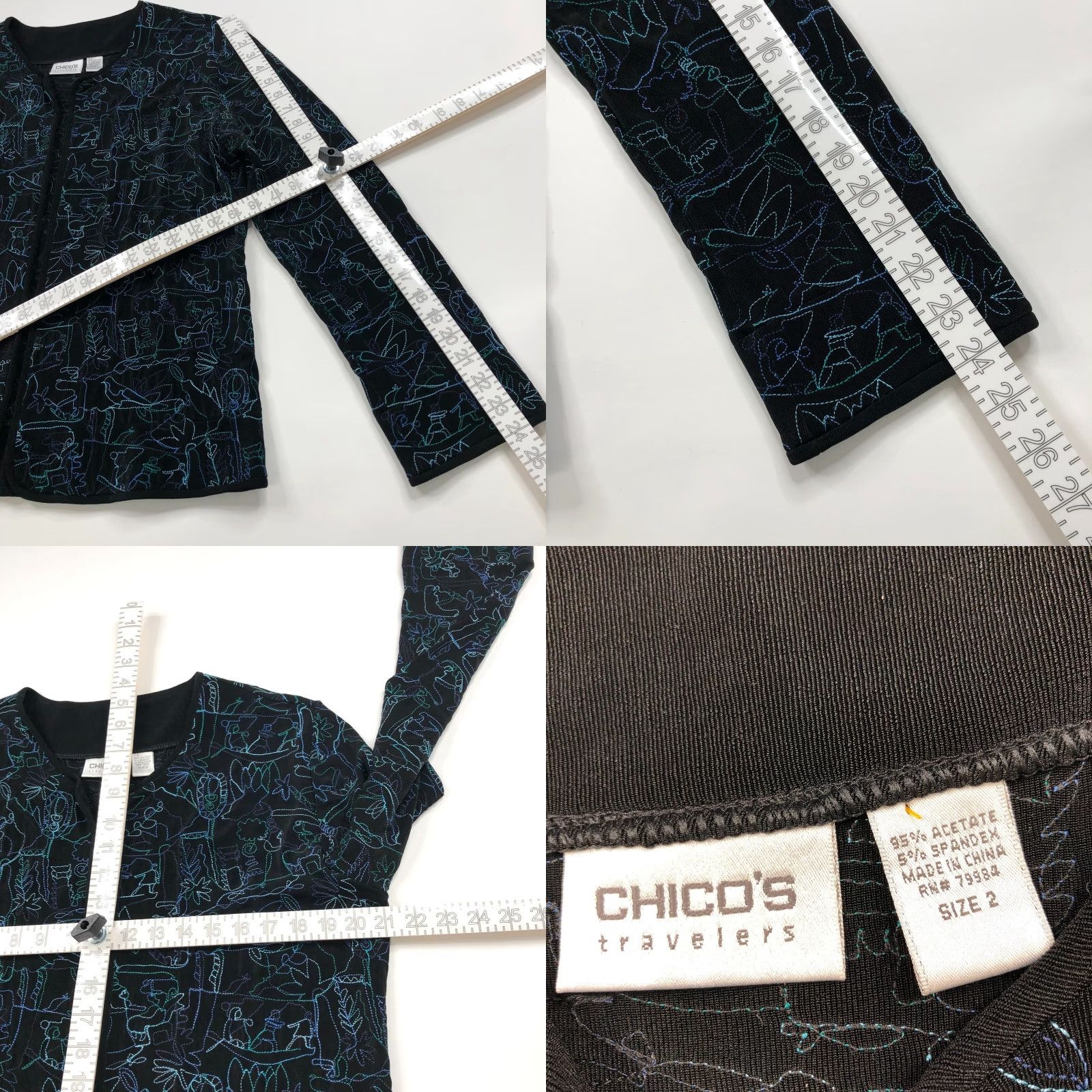 Vintage Chico's Travelers 2 Acetate Slinky Open Front Cardigan Black Blue MINT Cardigan Women's Regular XS? Size XS / US 0-2 / IT 36-38 - 8 Thumbnail
