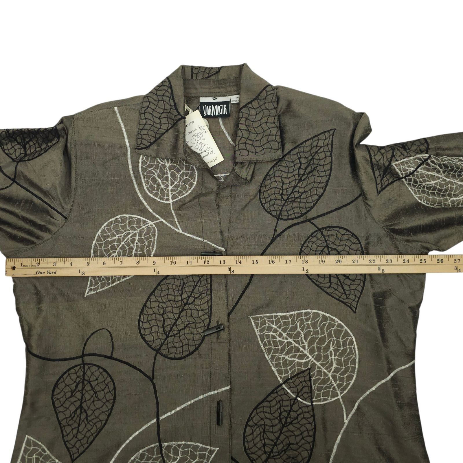 Other Yak Magik Shirt Jacket XL Embroidered Leaf Silk Boho Vintage Size XL / US 12-14 / IT 48-50 - 3 Thumbnail
