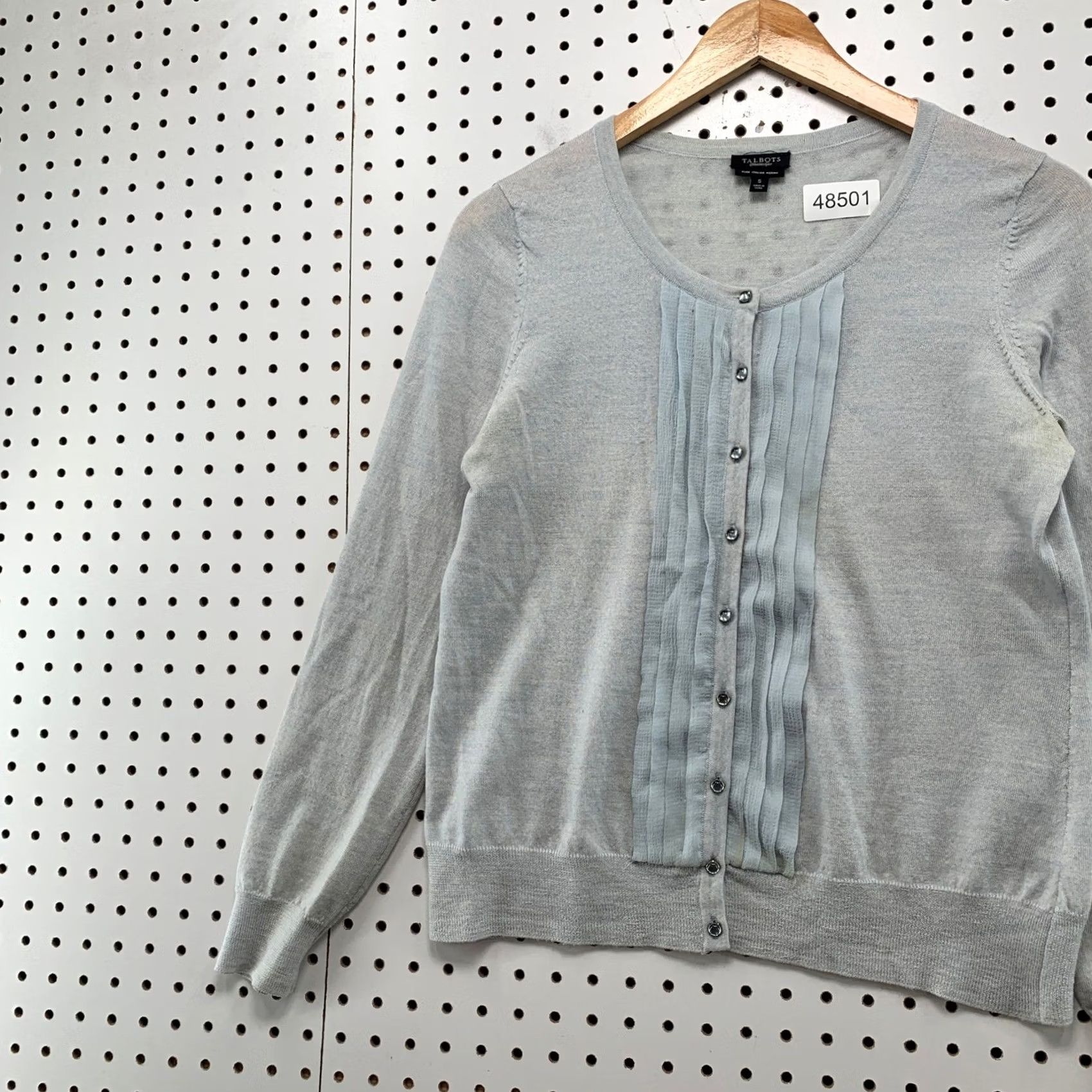 Talbots Talbots Sweater Cardigan Women Small Light Blue Pure Italian Merino Wool Pleated Size S / US 4 / IT 40 - 4 Thumbnail