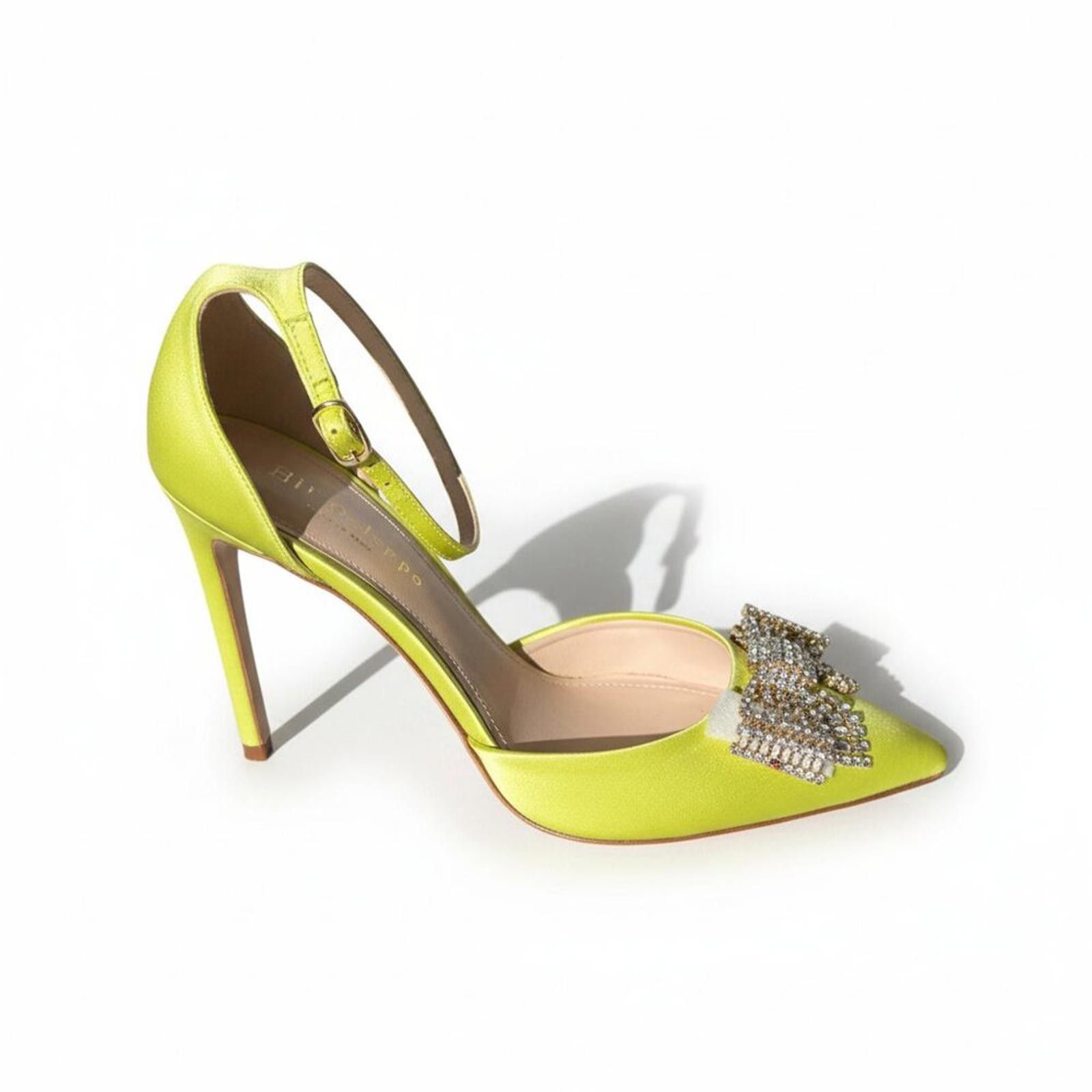 Other Dee Ocleppo Neon Yellow Satin Rhinestone Bow Stilettos 38.5 Size US 8.5 / IT 38.5 - 1 Thumbnail