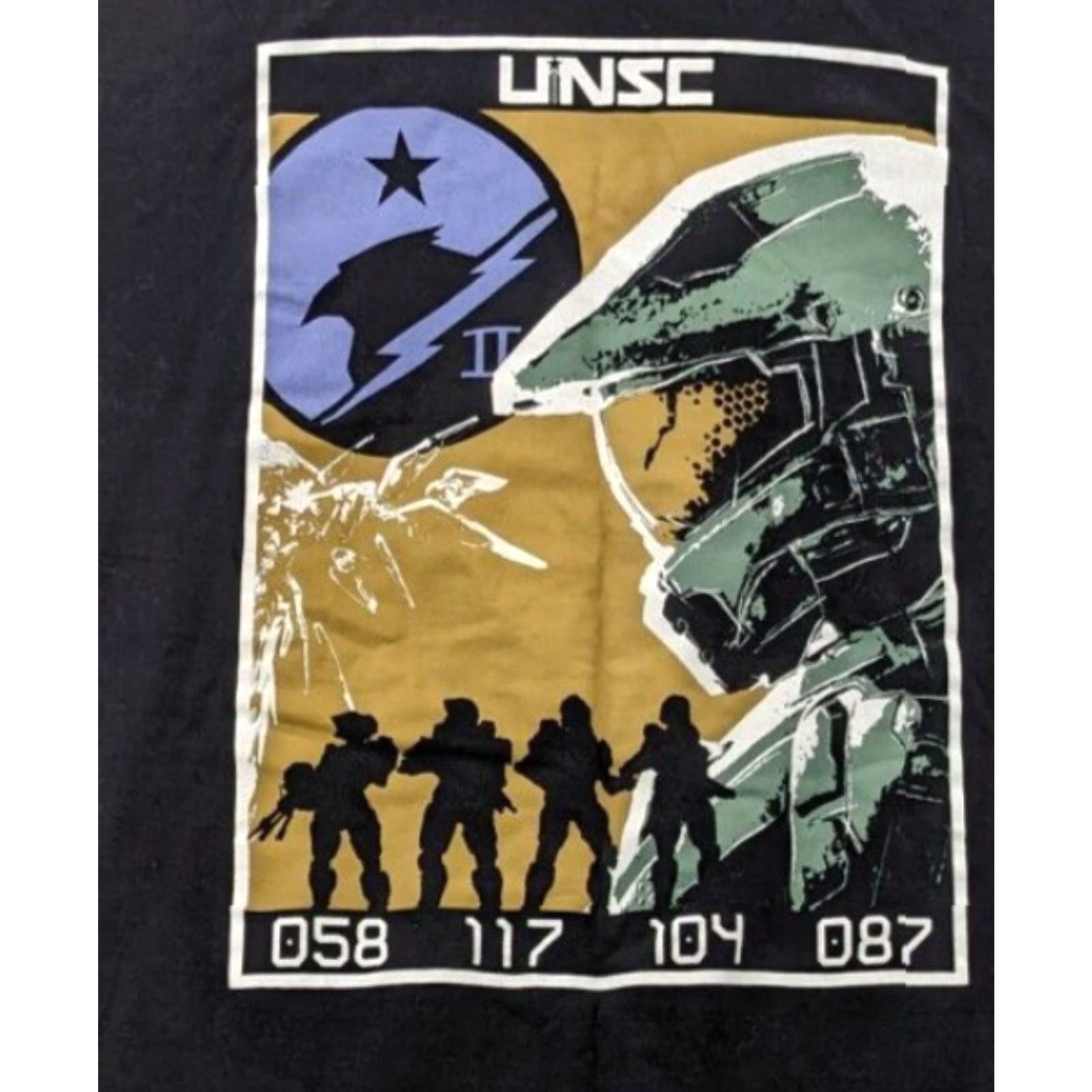 Halo Halo Halo Infinite UNSC Poster Graphic Shirt Mens Medium Black - Gaming Logo Short Sleeve Crew Neck 2020s Mens Size US M / EU 48-50 / 2 - 2 Thumbnail