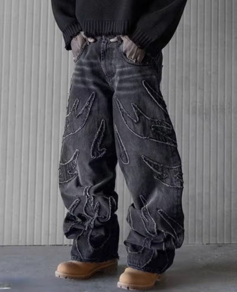 Designer × Vintage Baggy Jeans for Men Y2k Hip Hop Distressed Retro Black Pants Size 28" / US 6 / IT 42 - 2 Thumbnail
