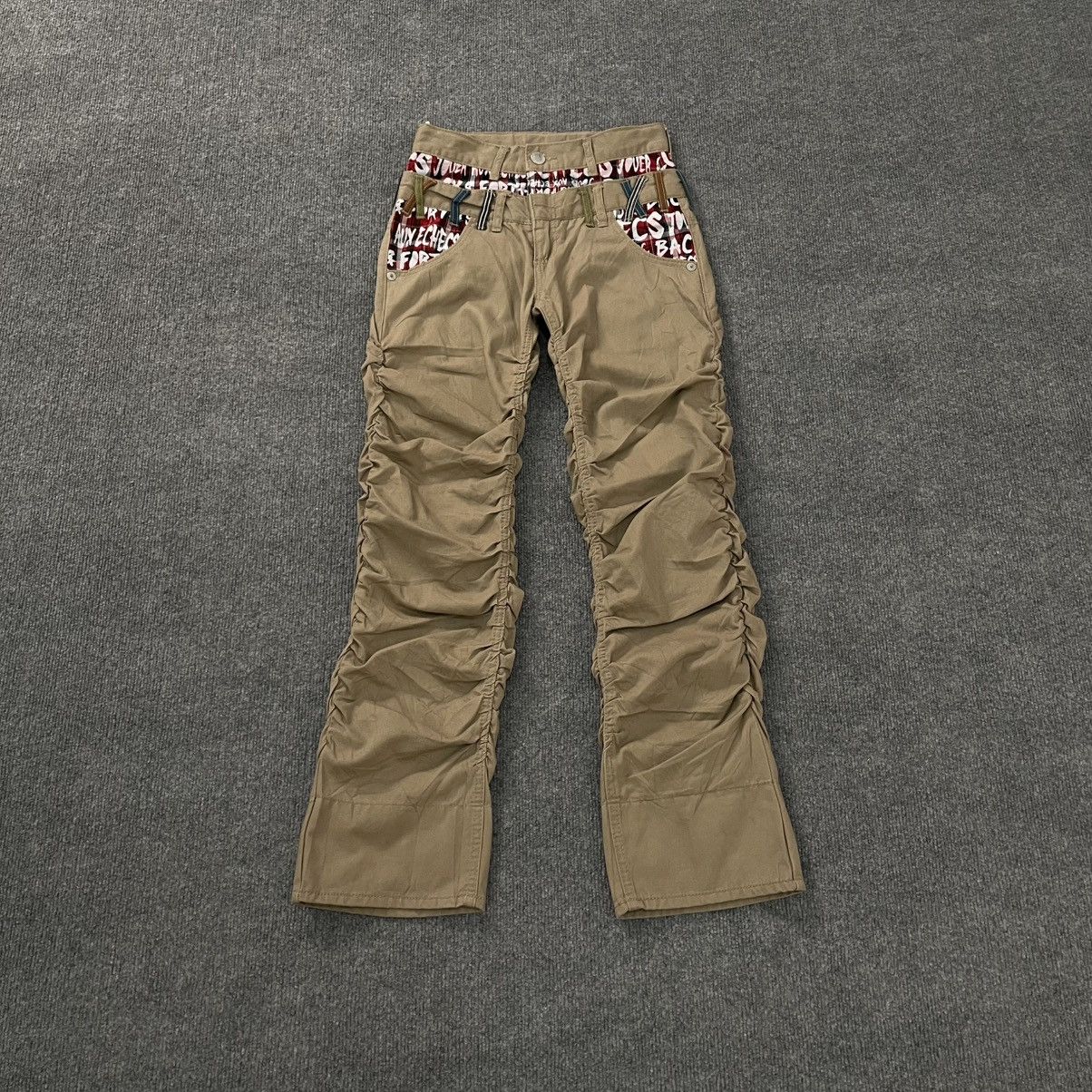 PPFM Ruched Double Waist Pants with Graphic Contrast Panels Size US 26 / EU 42 - 2 Thumbnail