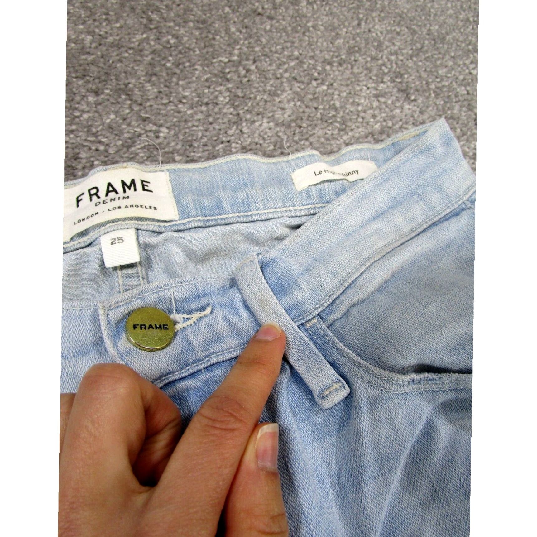 Frame Frame Womens 25 Le High Skinny Light Wash Denim Ripped Stain Size 42" / US 20 - 2 Thumbnail