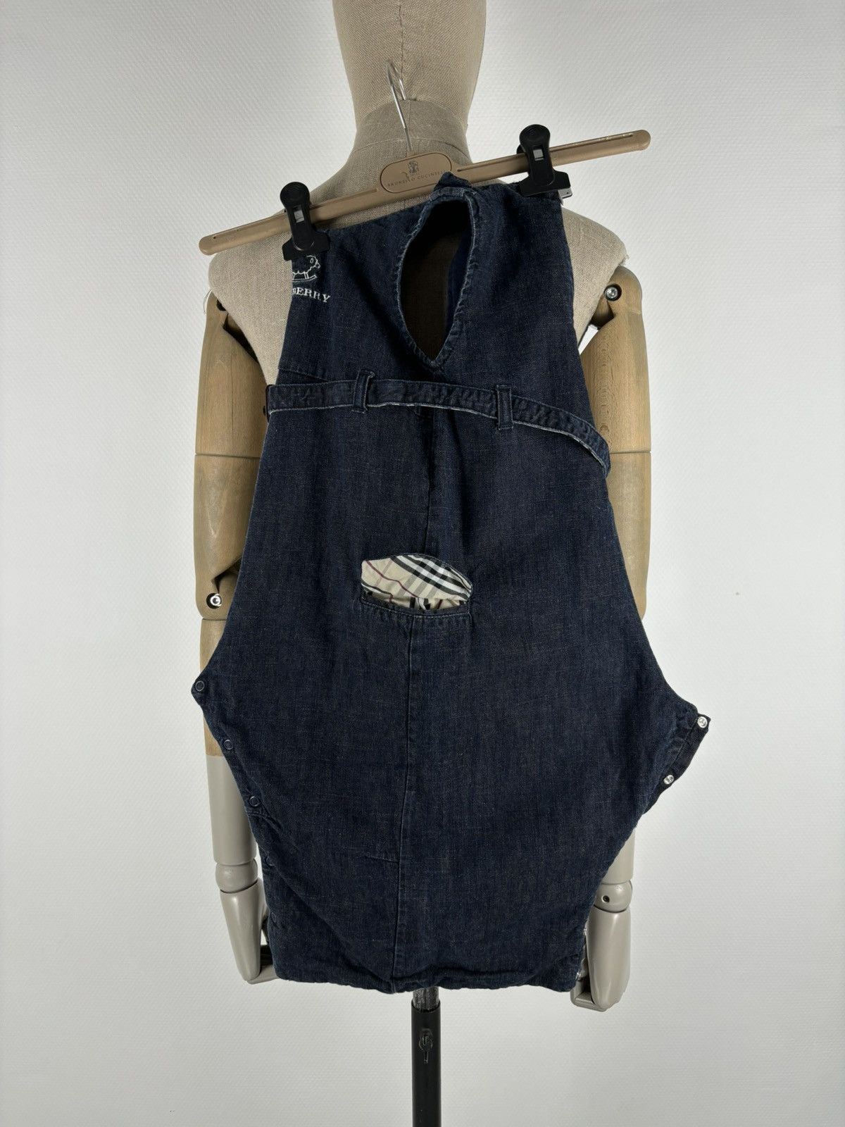 Burberry Unisex Prorsum Logo Nova Check Trim Denim Overalls Bottoms Jeans Jacket Size XXS / US 00 / IT 34 - 8 Thumbnail