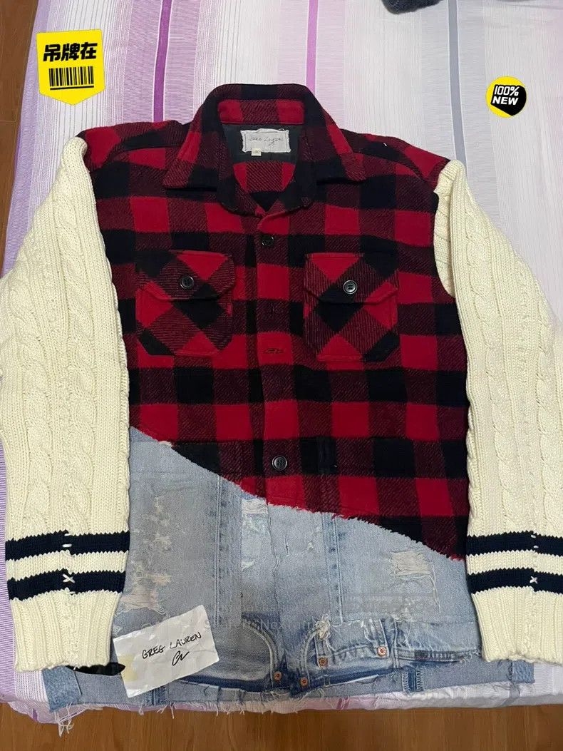 Greg Lauren Greg Lauren Red and White Plaid Coarse Flannel Patchwork J Size US M / EU 48-50 / 2 - 1 Thumbnail
