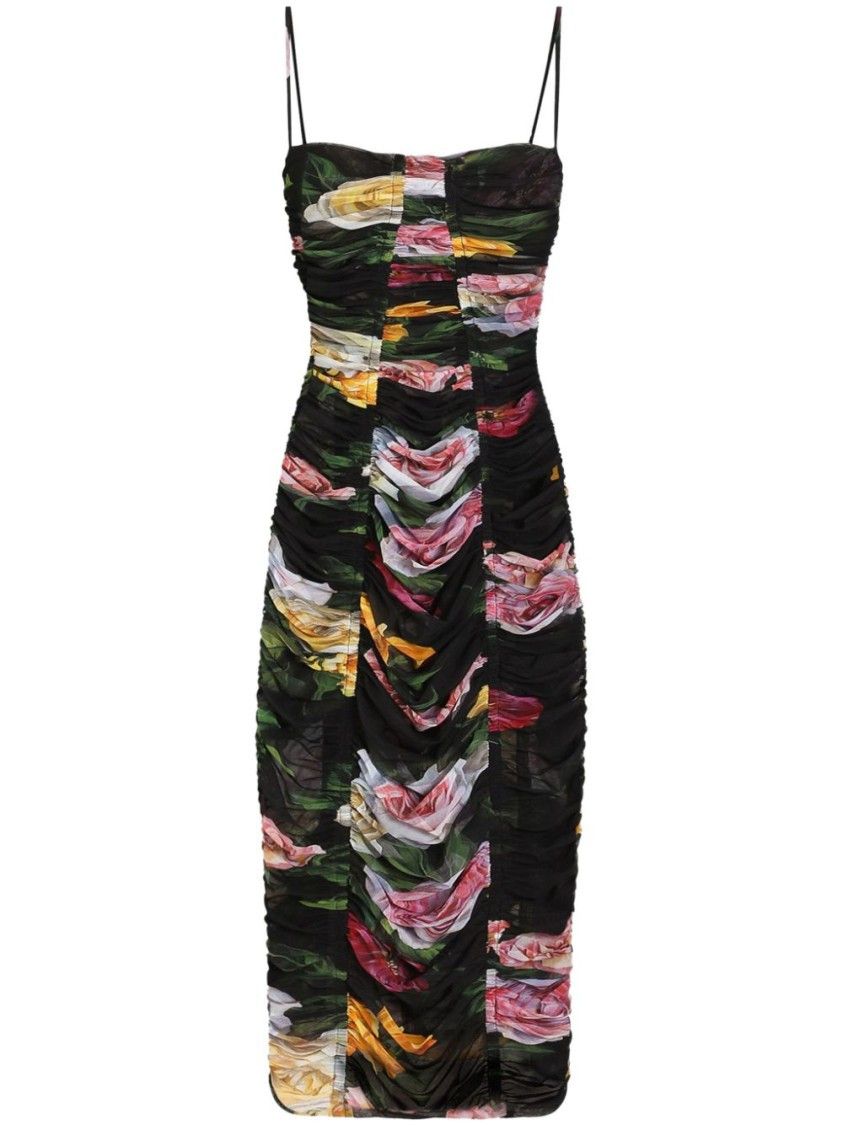 Dolce & Gabbana o1s22i1n0225 Floral Midi Synthetic Dress in Multicolor Size M / US 6-8 / IT 42-44 - 1 Thumbnail