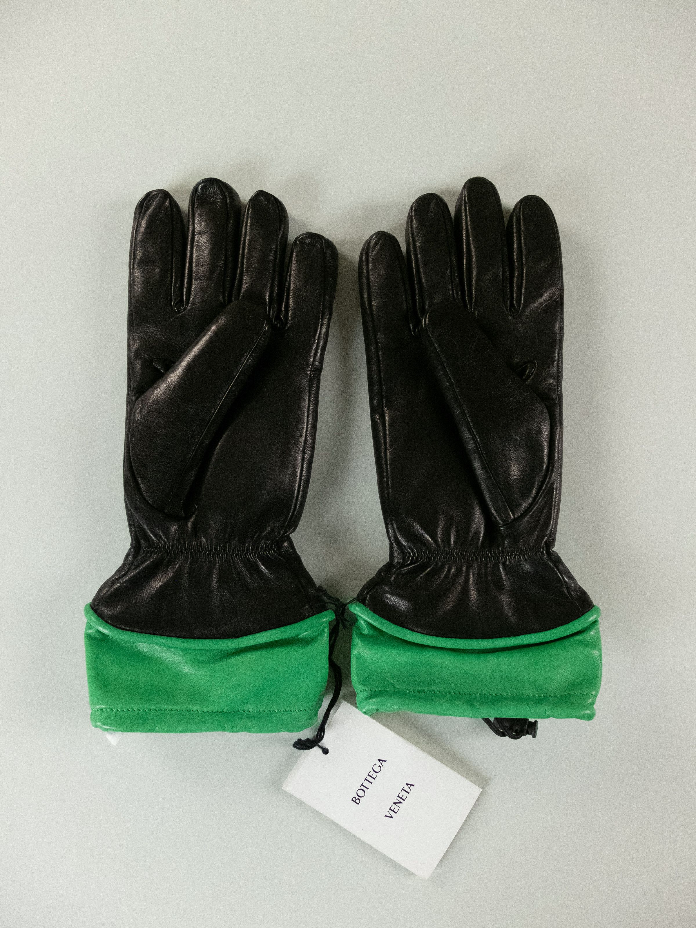Bottega Veneta BOTTEGA VENETA black & green leather gloves 8.5 Small q Size ONE SIZE - 3 Thumbnail