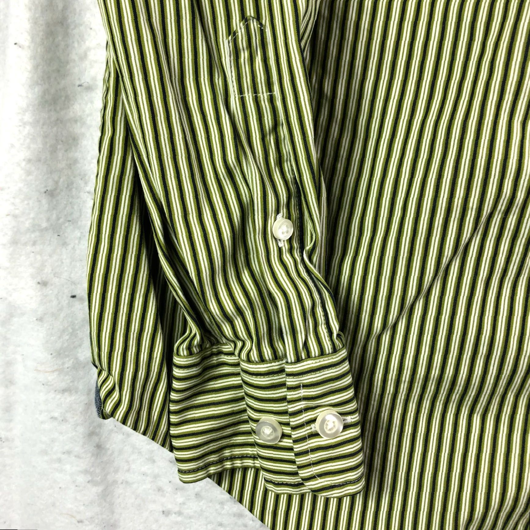 Vintage JCP 80's 2Ply Mens Large Green Striped Long Sleeve Button Down Collar Shirt Size US L / EU 52-54 / 3 - 2 Thumbnail