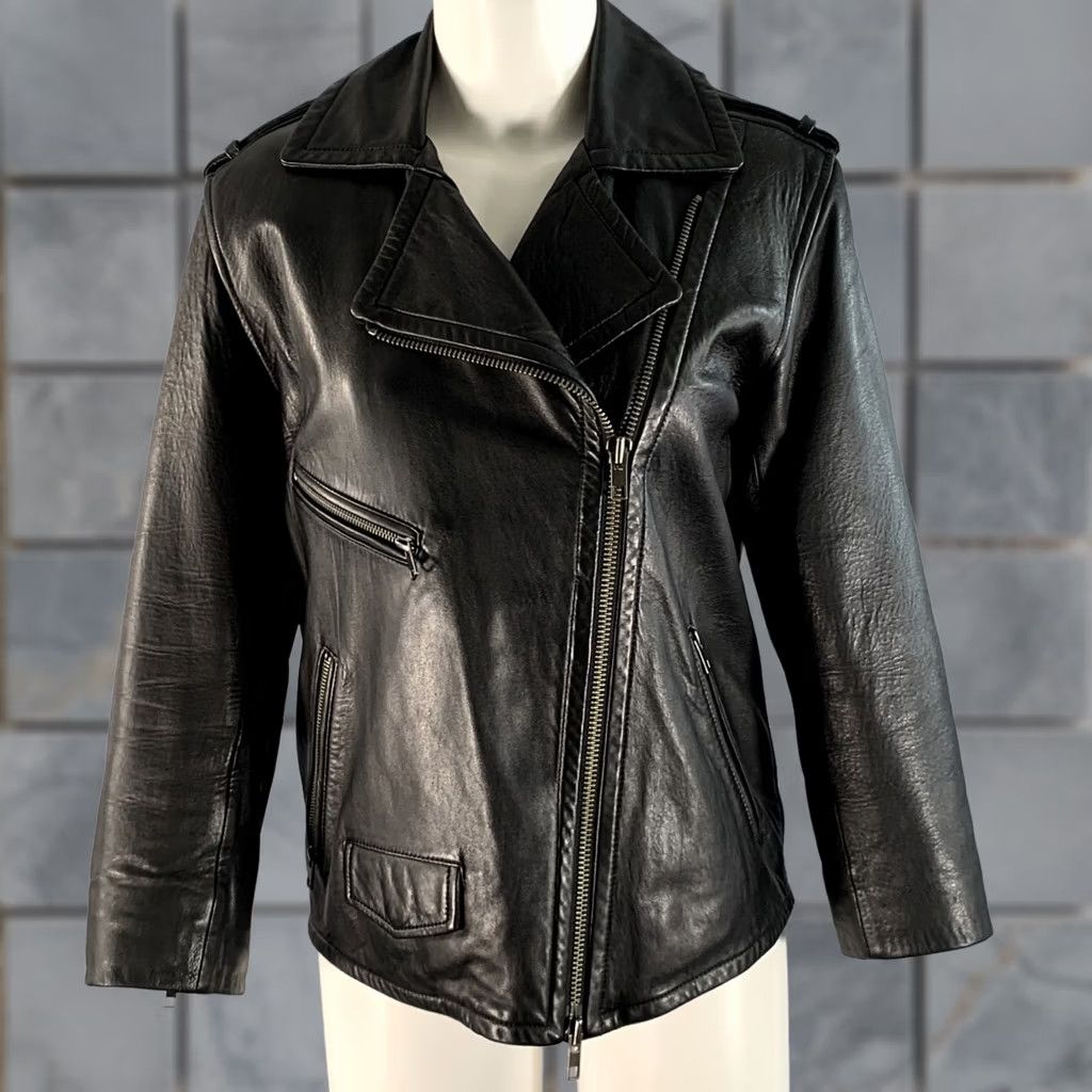 Vince VINCE Black Leather Lambskin Biker Jacket Size S Women Size S / US 4 / IT 40 - 1 Thumbnail