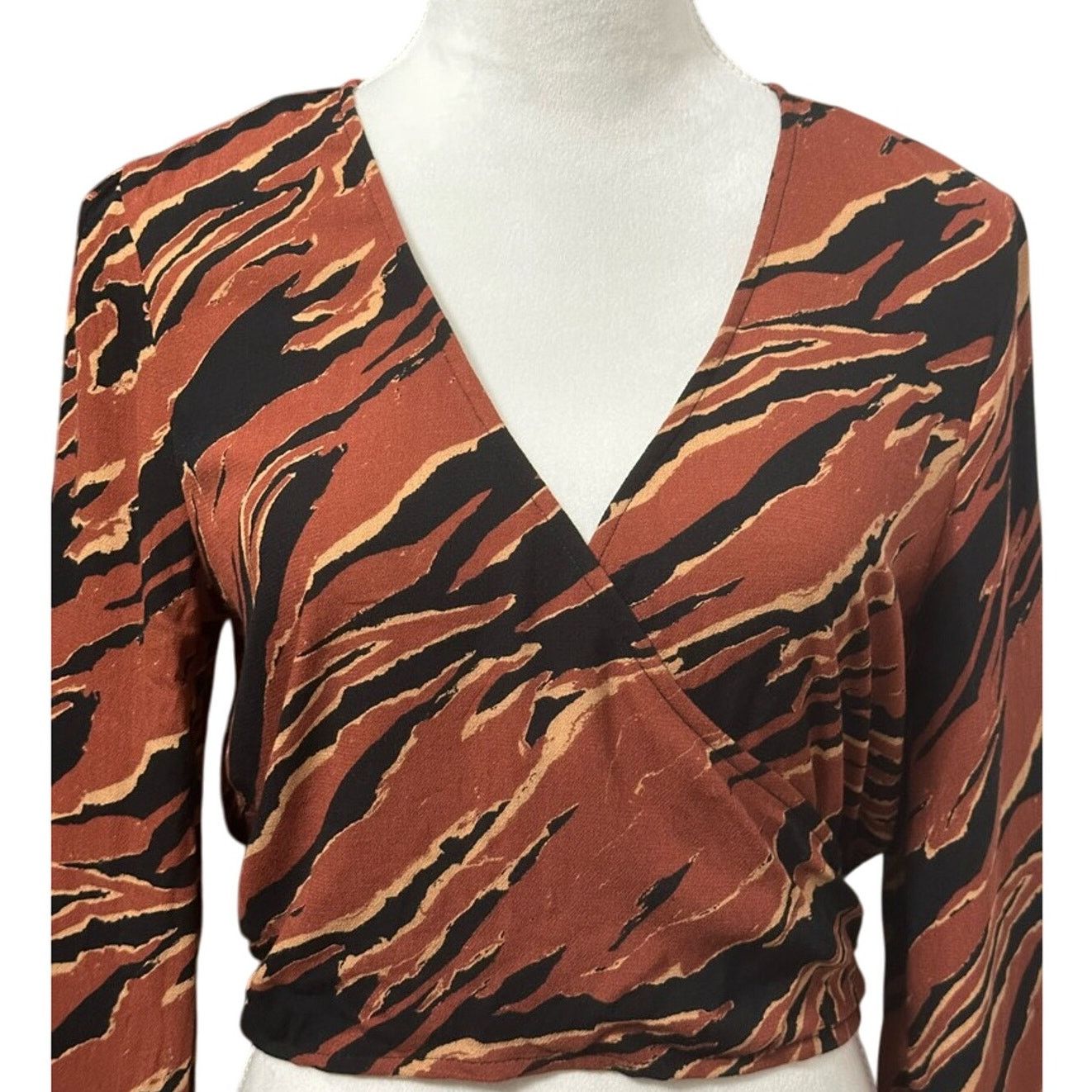 Other BP. Tiger Print Crop Top Ruched Waist Brown Women's S NWOT Size S / US 4 / IT 40 - 3 Thumbnail