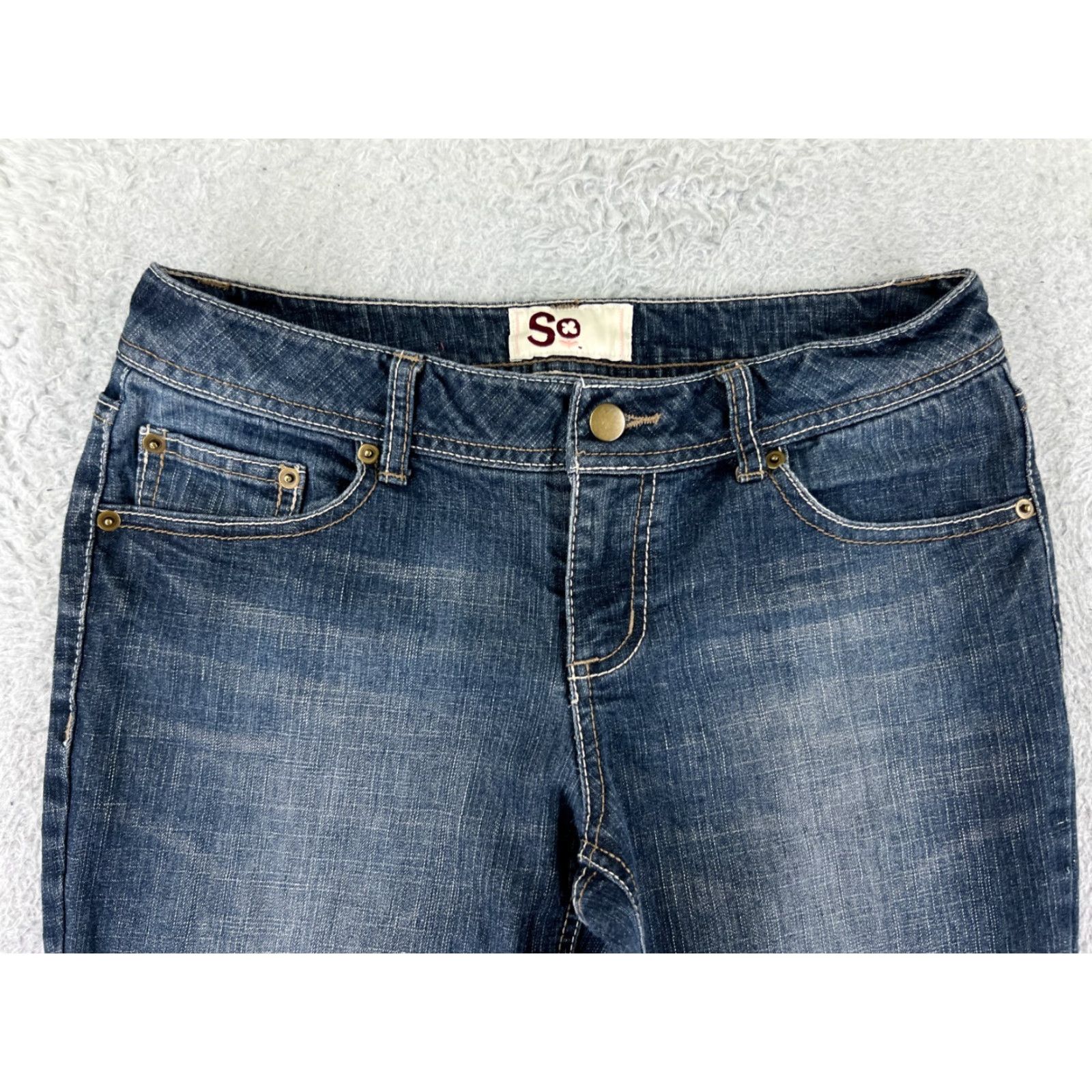 Denime SO Brand Women's Flared Jeans Size 7 Blue Cotton Medium Wash Low Rise Fashion Size 28" / US 6 / IT 42 - 6 Thumbnail