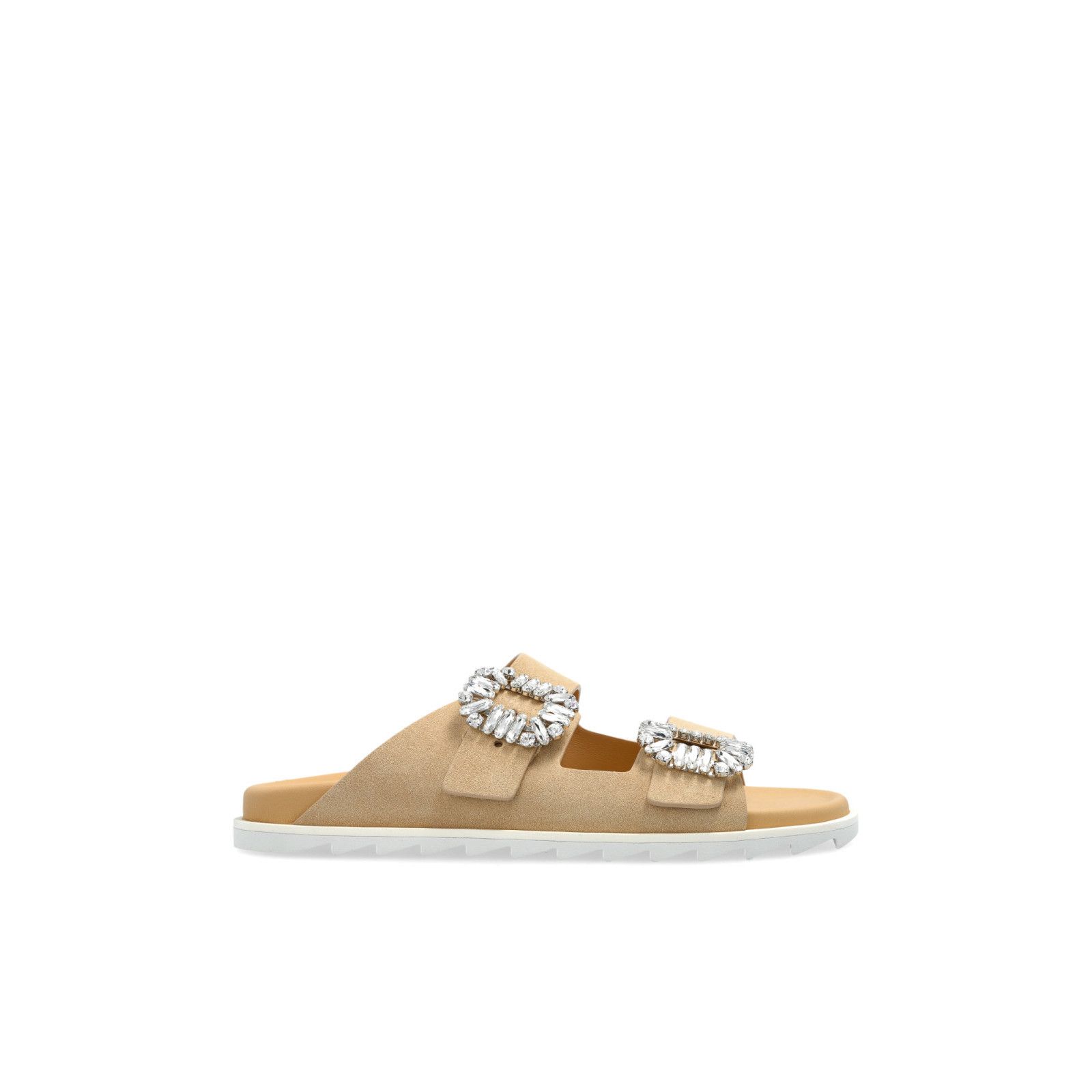 ROGER VIVIER Rhinestone Jewel Beige Suede Slides New & Authe