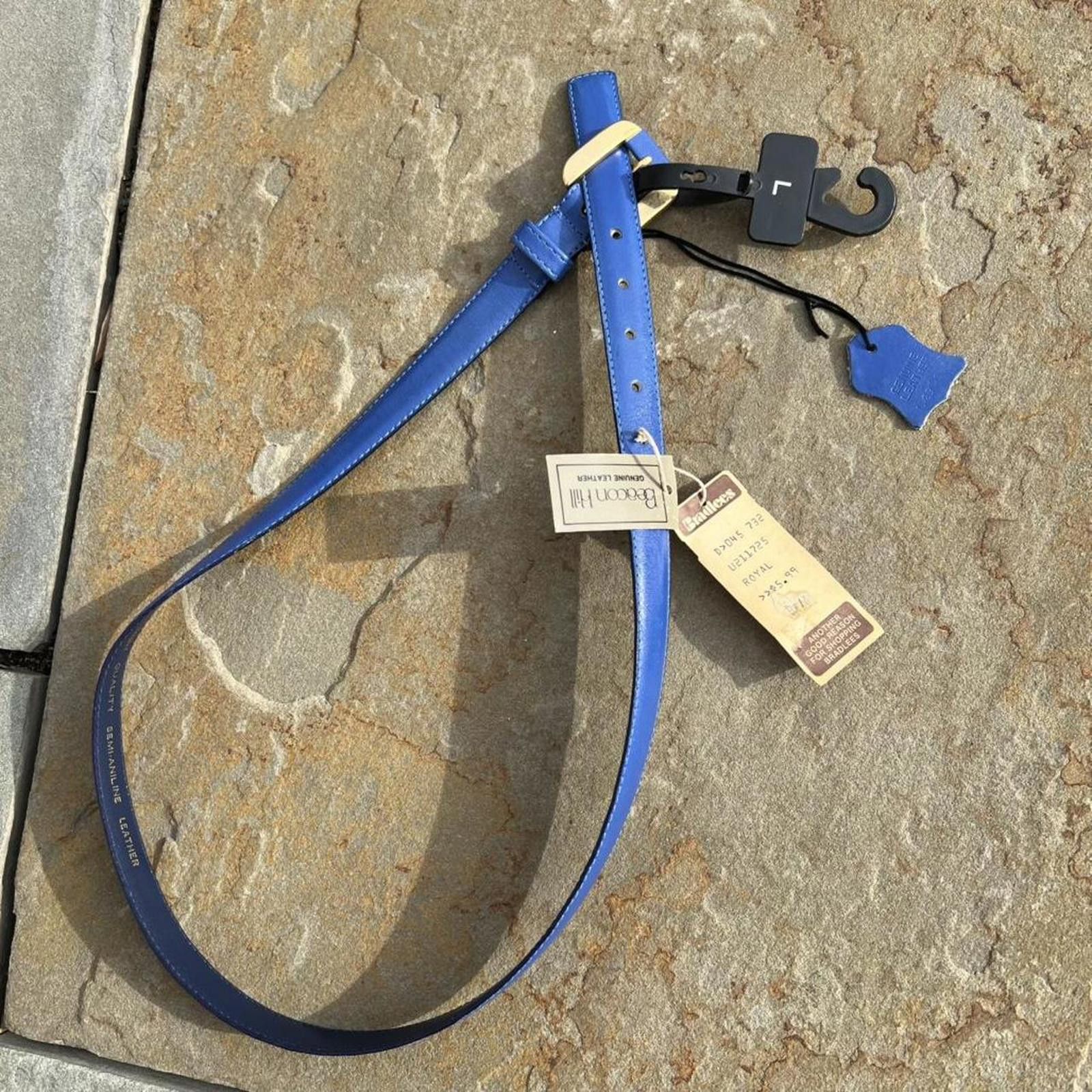 Vintage Deadstock NWT Vintage 90s Blue Leather Thin Square Tip Belt Size ONE SIZE - 1 Thumbnail