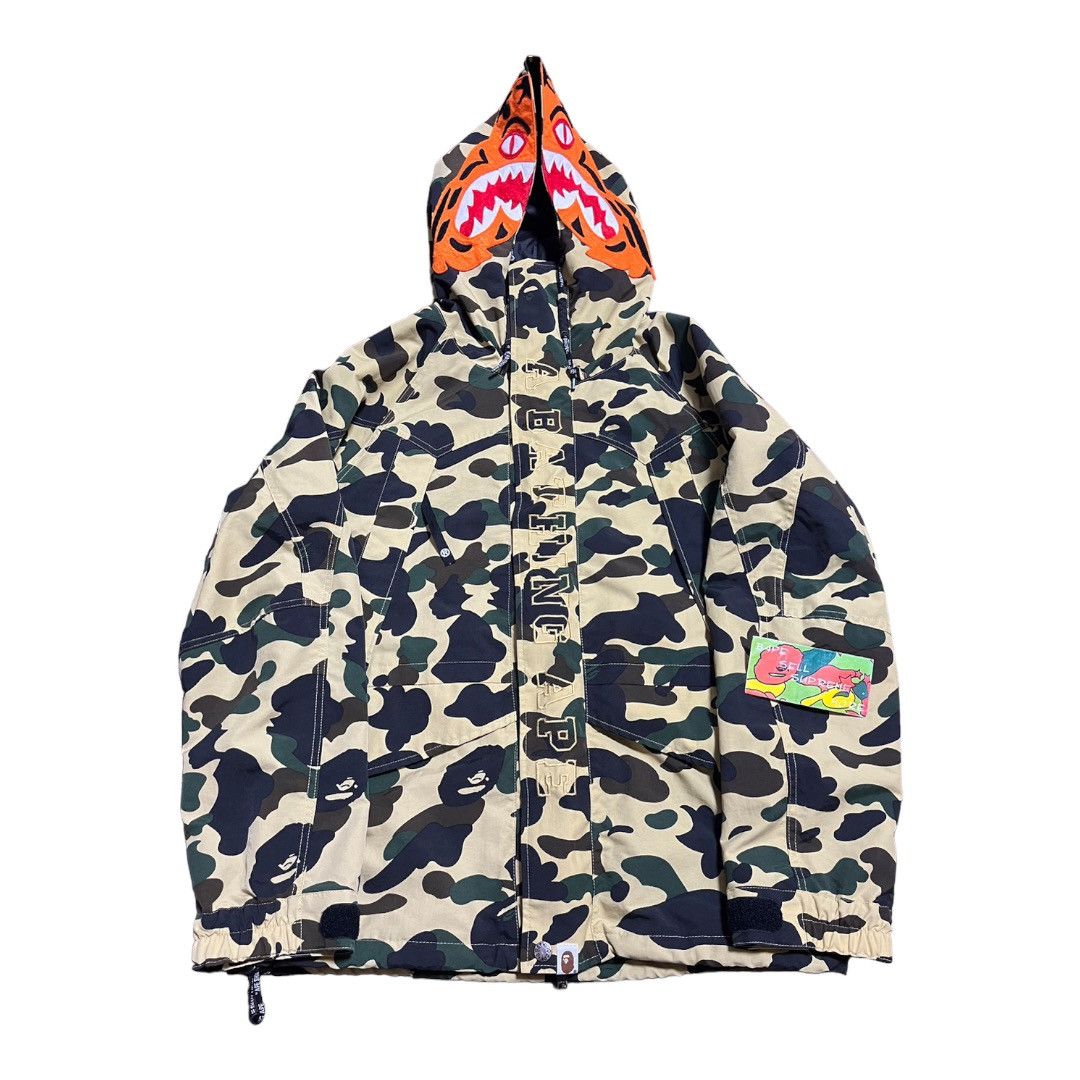 image of Bape Tiger Snowboard Jacket 1St Camo in Yellow Camo, Men's (Size Medium)