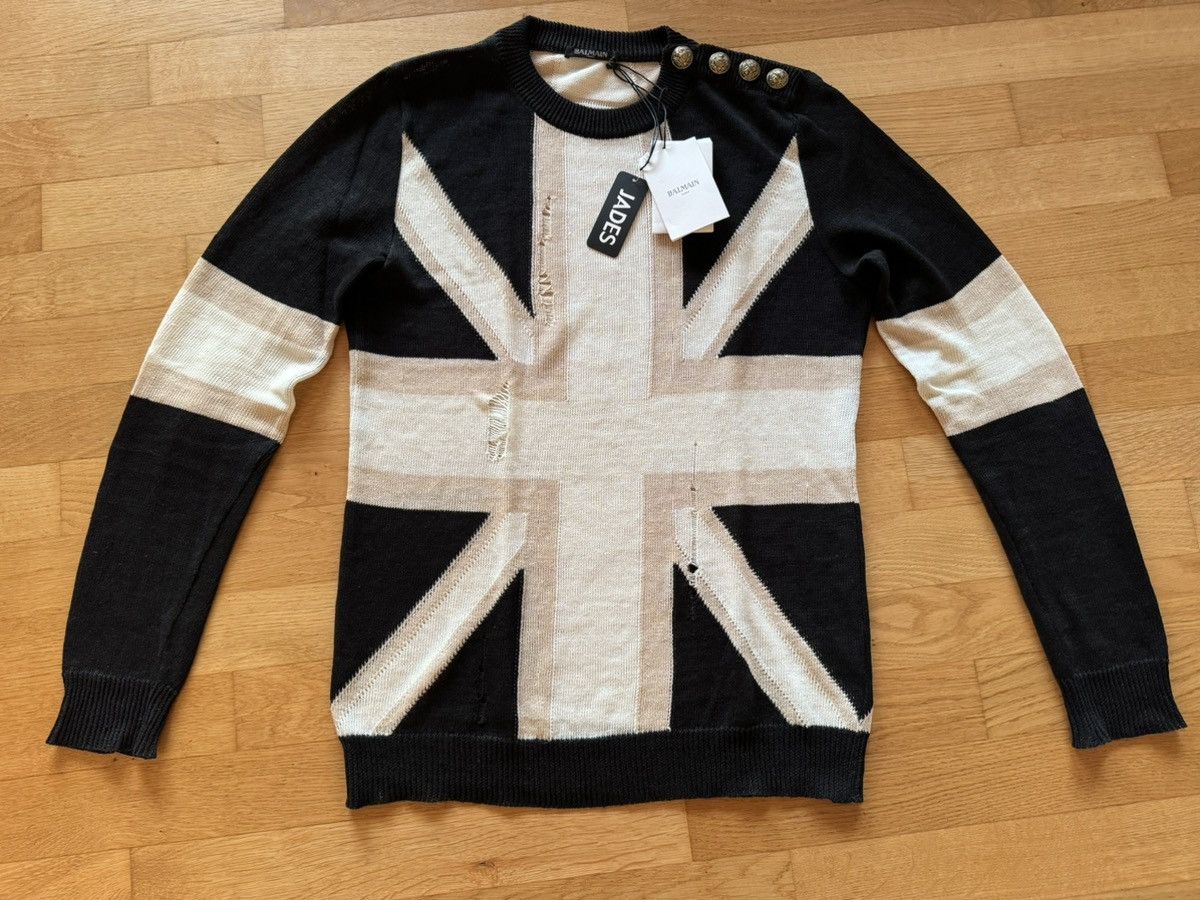 image of New Original Balmain Union Jack Pullover Linen M Black, Men's (Size Medium)