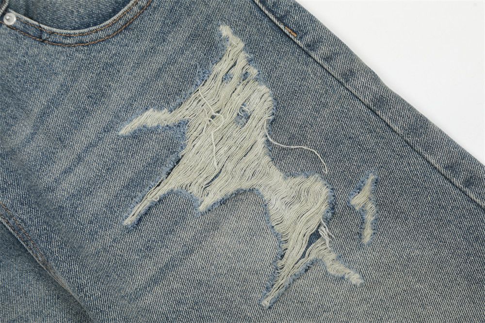 Jean × Vintage Ripped Spliced Jeans Distressed Retro Loose Size US 30 / EU 46 - 5 Thumbnail
