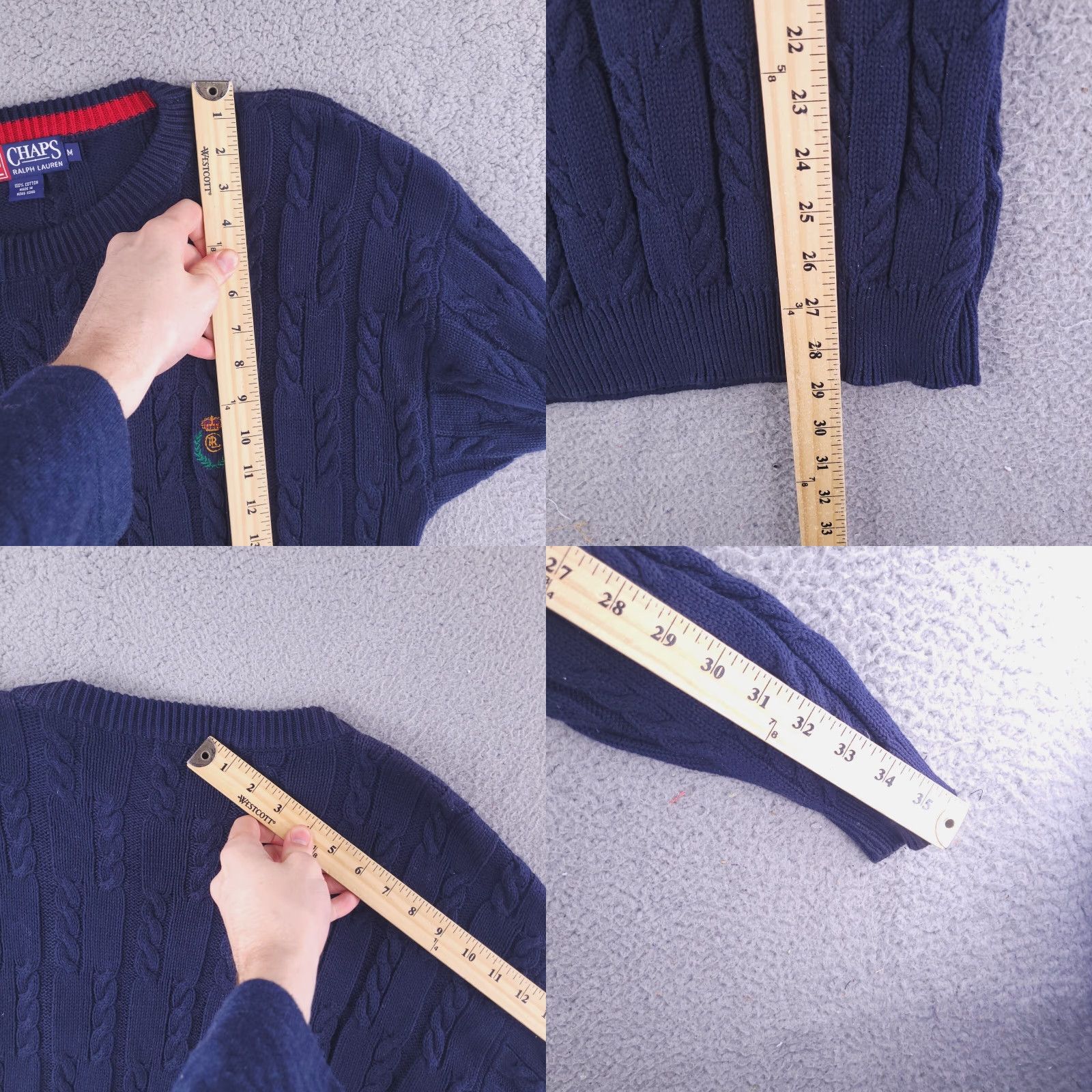 Chaps VINTAGE Chaps Sweater Mens L Blue Cable-Knit Crew Neck Retro Pullover Crest Navy Mens Size US L / EU 52-54 / 3 - 8 Thumbnail