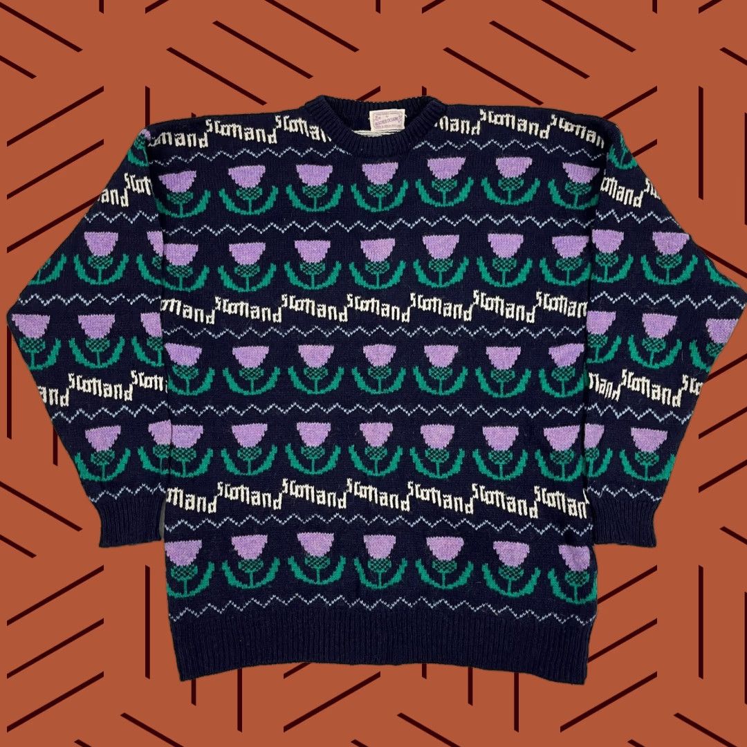 Vintage VTG Heather Designs Scottish Wool Sweater Unisex Adults L Blue Crew Neck Knit Jumper 90s, Classic, 90s, Casual, Workwear Size L / US 10 / IT 46 - 1 Thumbnail