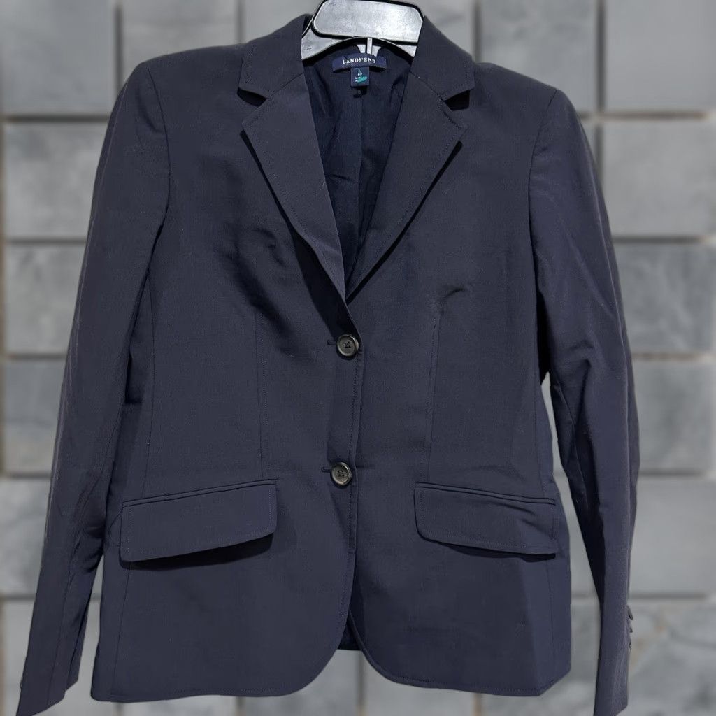 Lands' End Lands' End Blazer 6P Gray Notch Single-Breasted Lined Wool Blend 100% Polyester Petite Women Office Career Size M / US 6-8 / IT 42-44 - 1 Thumbnail