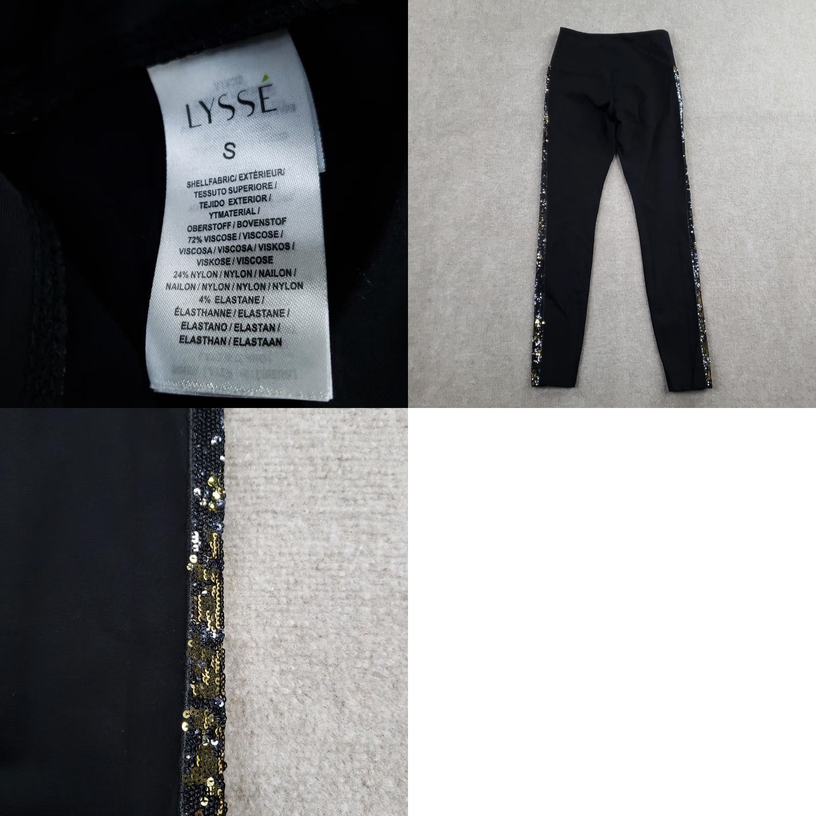 Vintage Lysse Leggings Womens Small Black High Rise Sequin Side Stripe Ankle Stretch Size 28" / US 6 / IT 42 - 9 Thumbnail