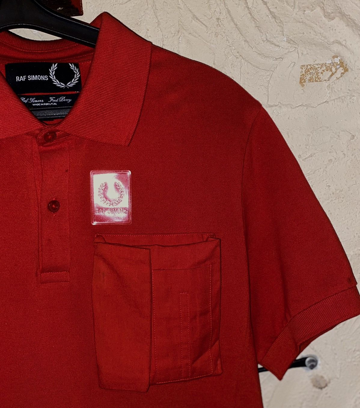 Fred Perry Archive Raf Simons Red Polo T-Shirt Rubber logo Big Pocket Size US M / EU 48-50 / 2 - 3 Thumbnail