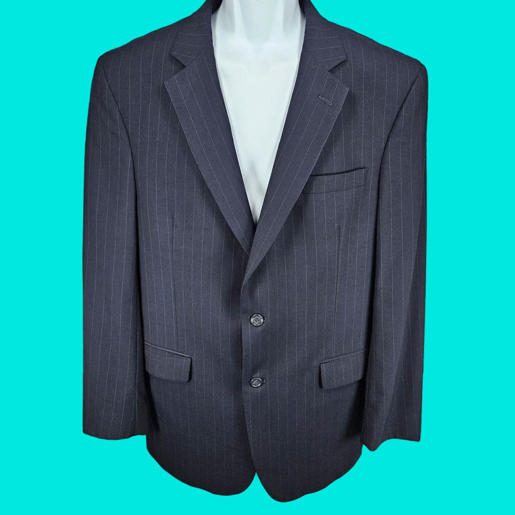 Jos. A. Bank Jos A Bank Navy 100% Wool Pinstriped 2 Button Vented Notch Blazer Sport Coat 42L Size 42R - 1 Thumbnail