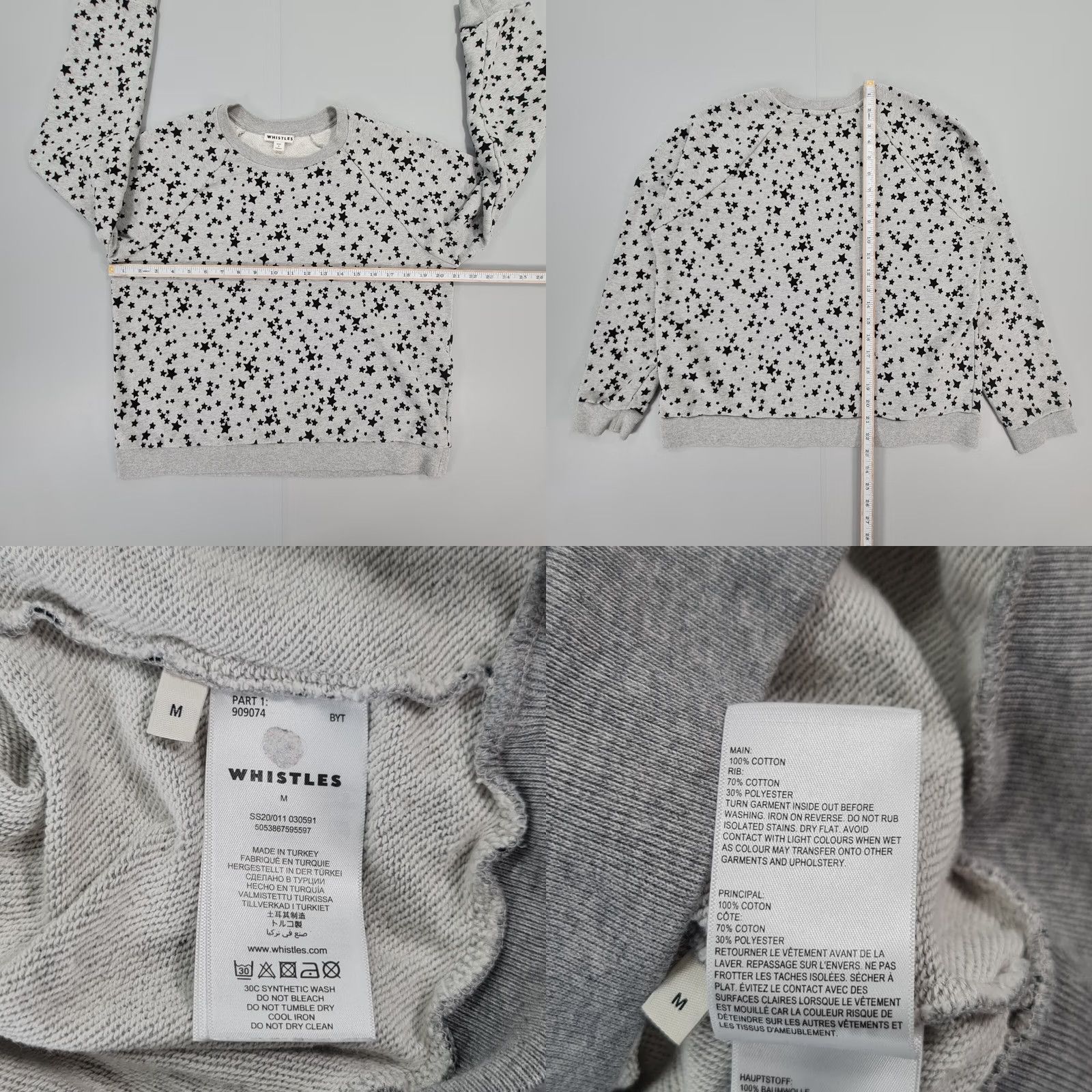 Whistles Whistles Womens Sweatshirt Grey Medium Long Sleeve Star Print Cotton Pullover Size M / US 6-8 / IT 42-44 - 8 Thumbnail