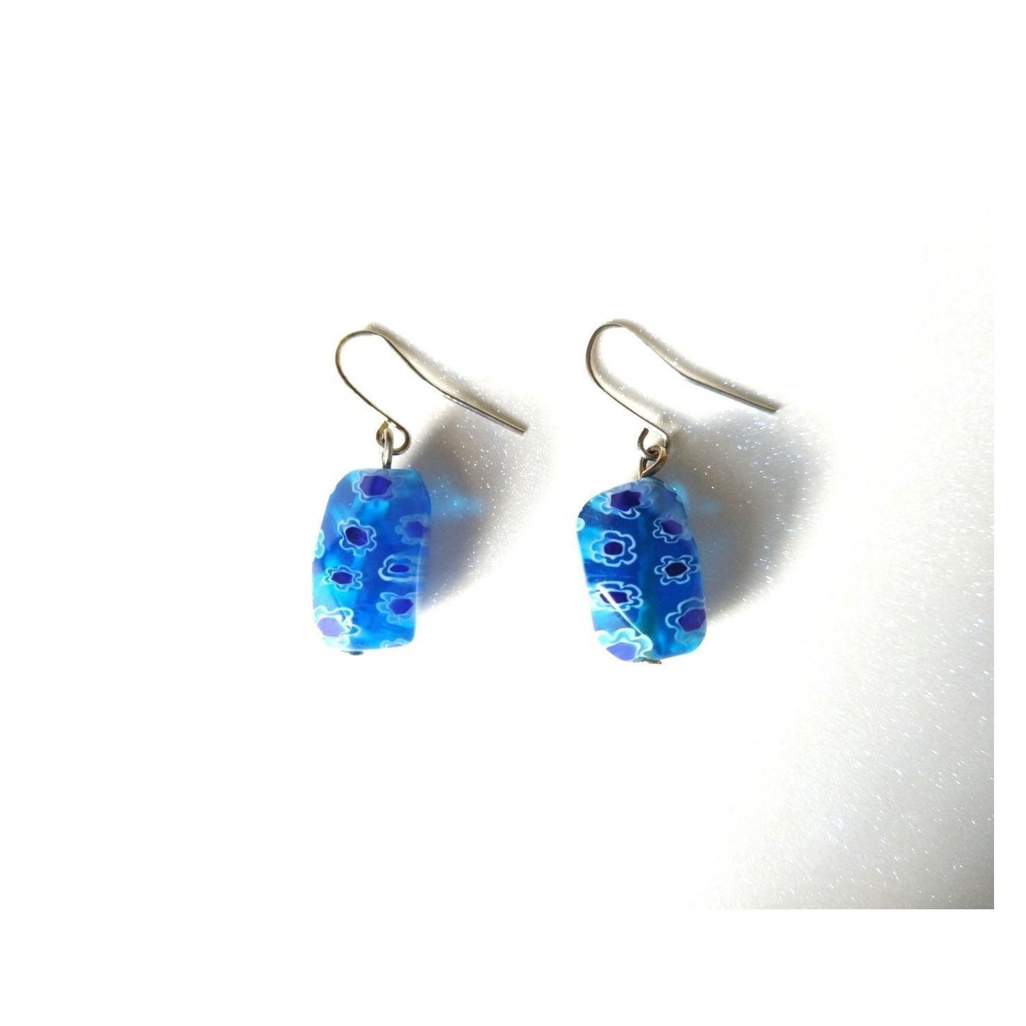 The Unbranded Brand Millefiori Glass Bead Aqua Royal Blue Dangle Drop Earrings Size ONE SIZE - 5 Thumbnail