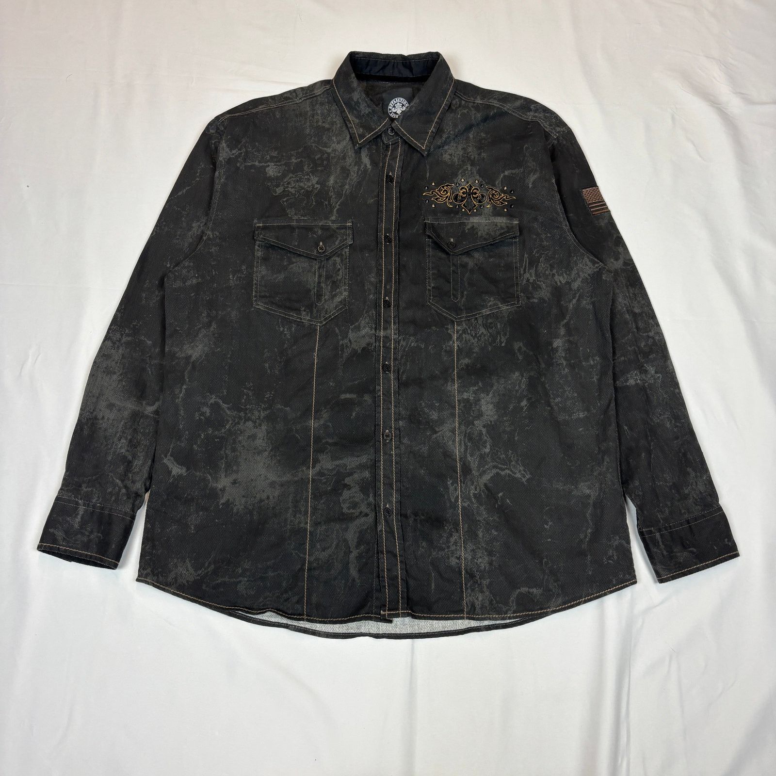 Affliction Affliction Cosmic Logic Skull Button Up Shirt Men's 2XL Y2K Size US XXL / EU 58 / 5 - 3 Thumbnail