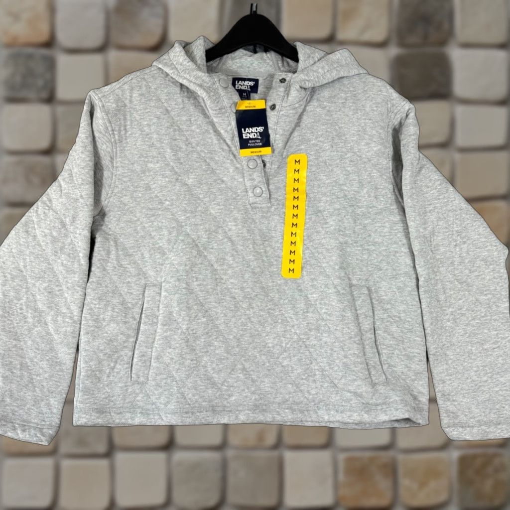 Lands' End Lands' End Quilted Pullover Hooded Sweatshirt Womens M(8-10) Grey Snap Front NWT Size M / US 6-8 / IT 42-44 - 1 Thumbnail