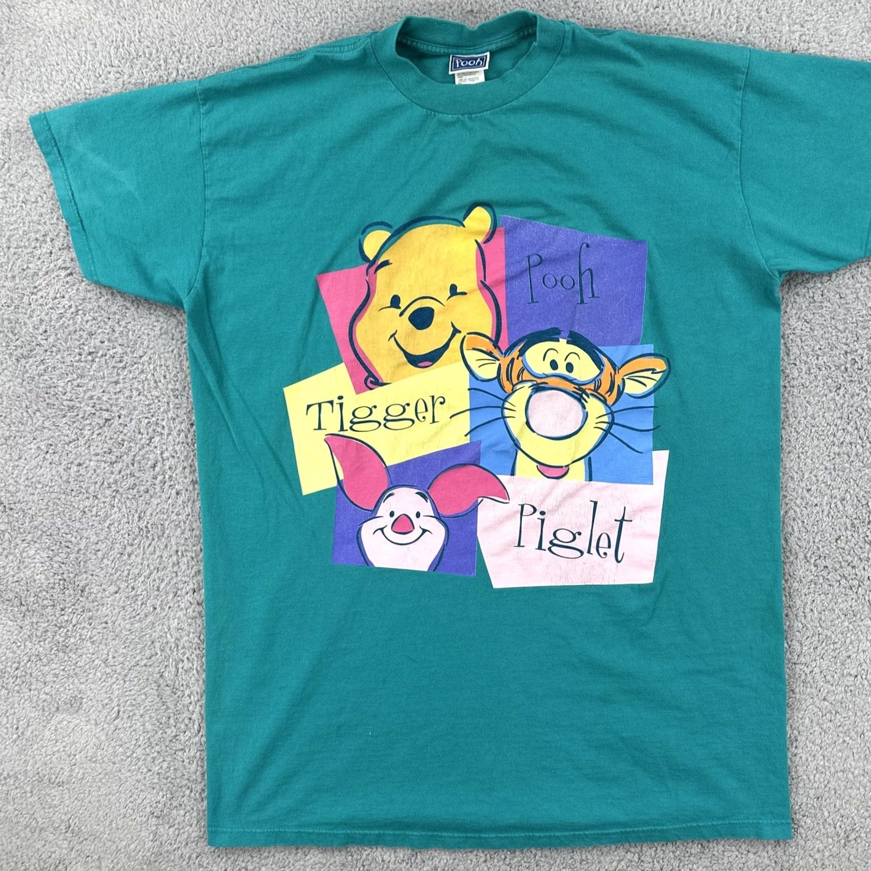 Vintage VINTAGE Pooh Graphic Tee Unisex One Size Fits Most Green 1990s Pooh Tiger Piglet Short Sleeve Men Size US M / EU 48-50 / 2 - 3 Thumbnail