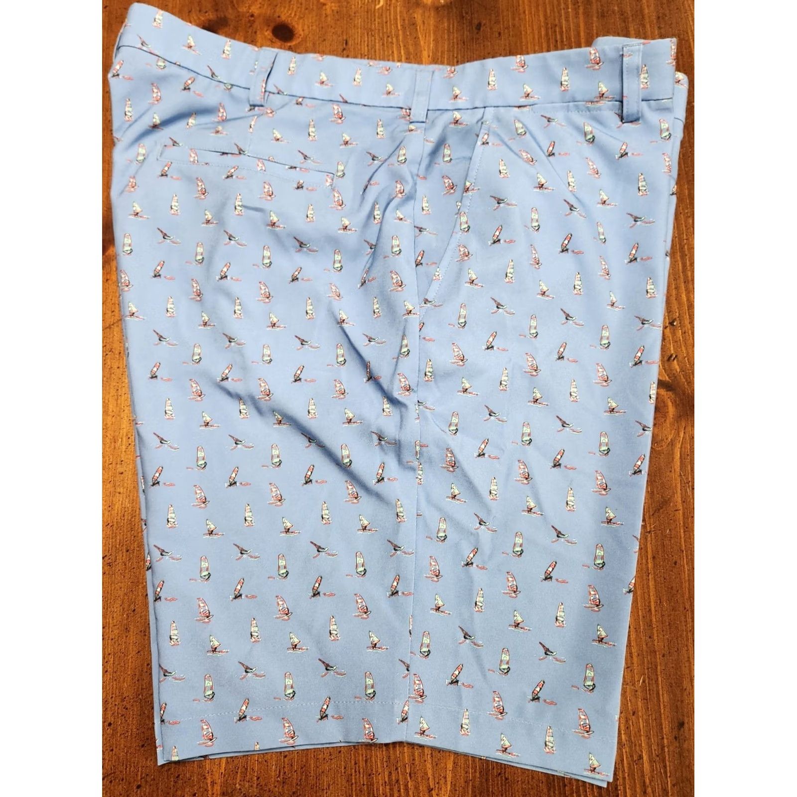 Roundtree & Yorke Roundtree & Yorke Performance Shorts Men 42W Classic Sail Boat Blue Chino Geometric 9in Inseam Zip Pockets Polyester Elastane Machine Washable Size US 42 / EU 58 - 3 Thumbnail