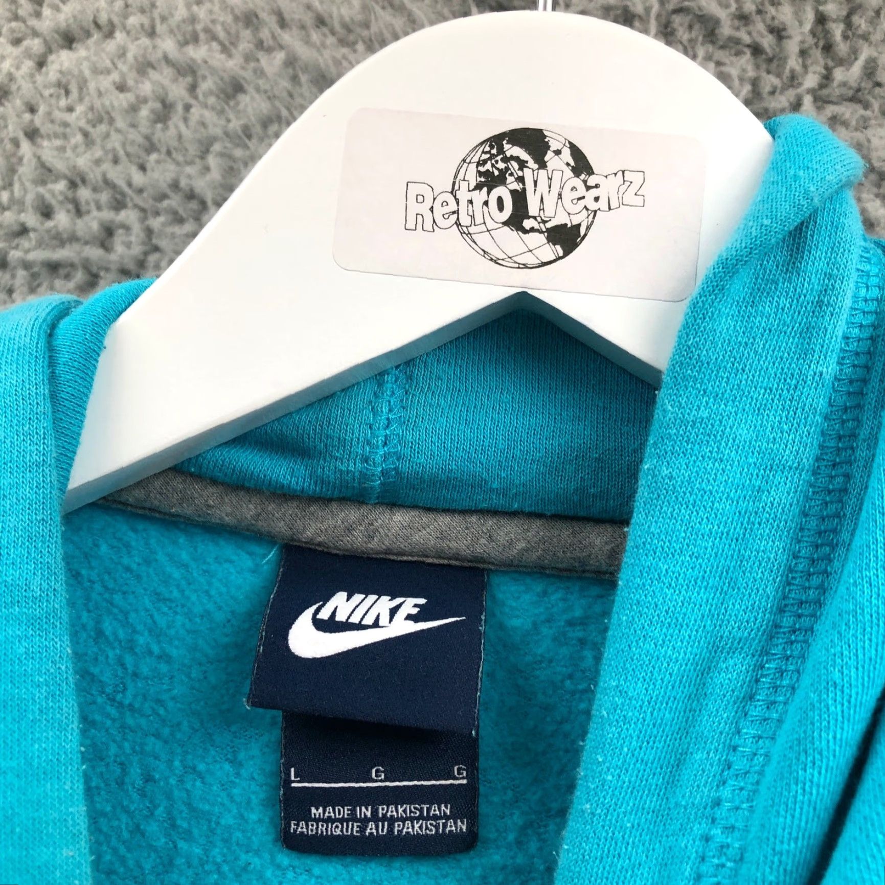 Nike VINTAGE? Nike Solo Swoosh Fleece Hoodie Sweatshirt Womens Large Long Sleeve Aqua White Size L / US 10 / IT 46 - 3 Thumbnail