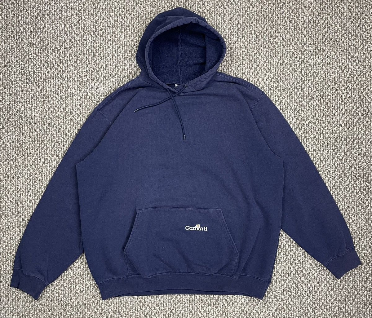 image of Vintage Carhartt Navy Hoodie 2Xl Logo Stitched Fade Hype, Men's