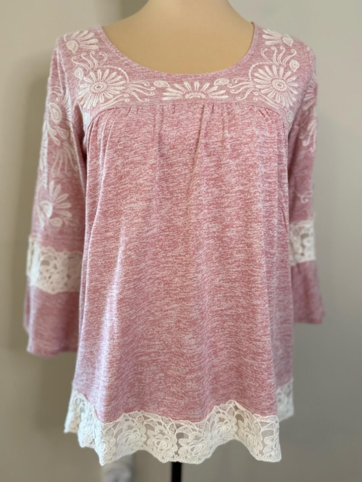 Roper Roper boho blush pink tunic top cream floral lace SZ SM Size S / US 4 / IT 40 - 1 Thumbnail