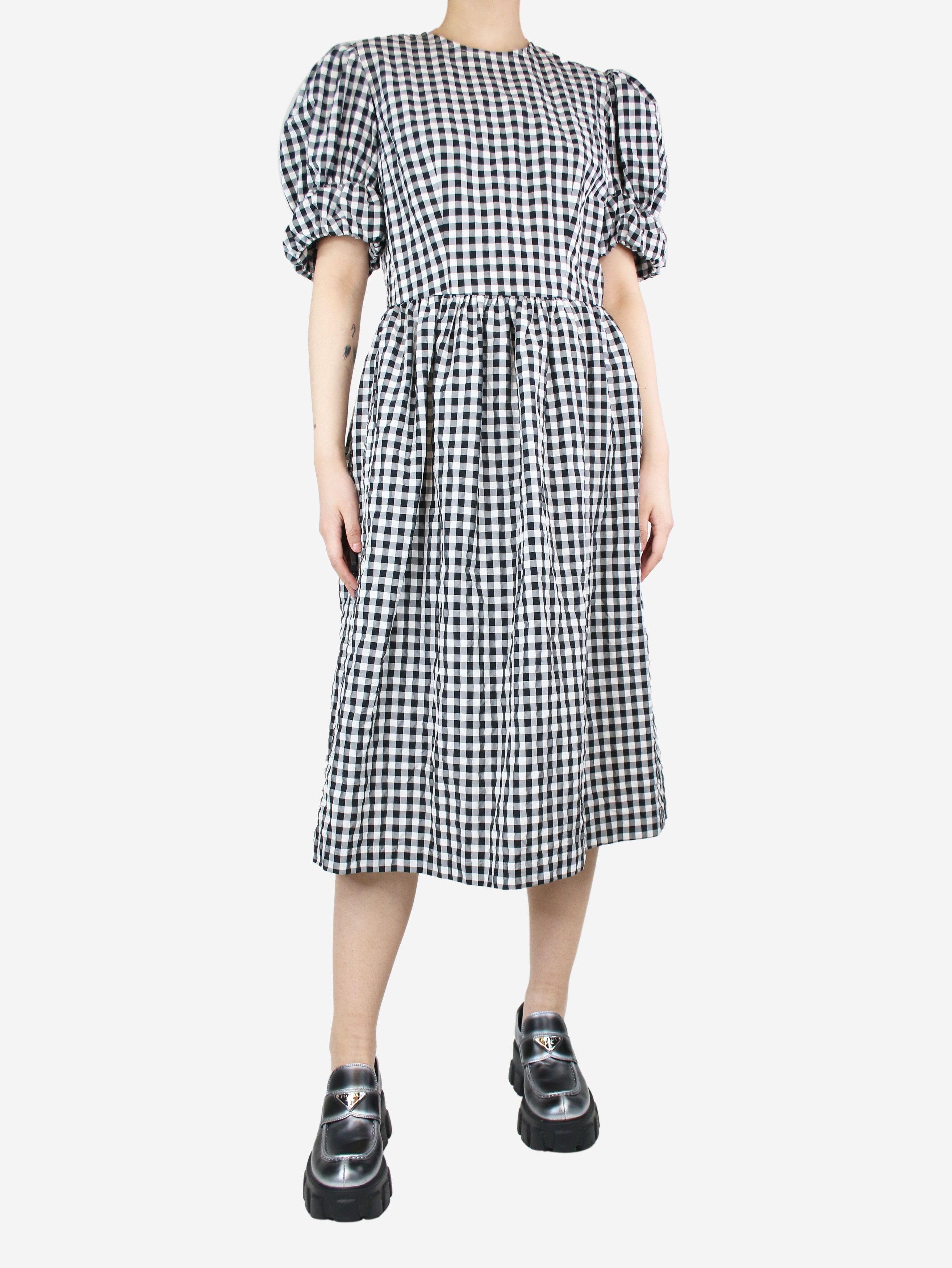 image of Comme Des Garcons Girl Black And White Puff-Sleeved Gingham Dress - Size M, Women's