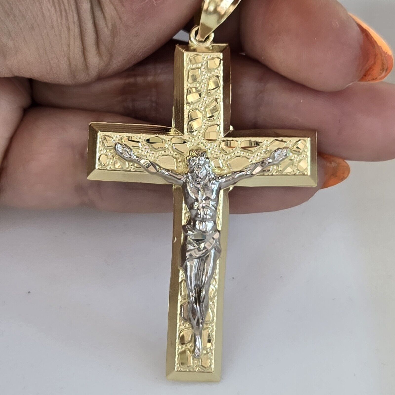 Real 10k Gold nugget Jesus Crucifix Cross Pendant charm