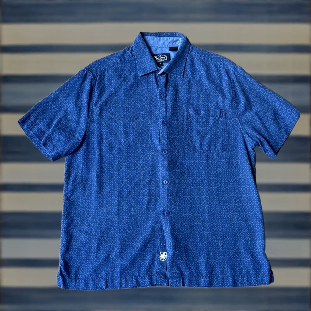 Nat Nast Nat Nast Silk Button Up Hawaiian Shirt Men’s Medium Blue Abstract Short Sleeve Size US M / EU 48-50 / 2 - 1 Thumbnail