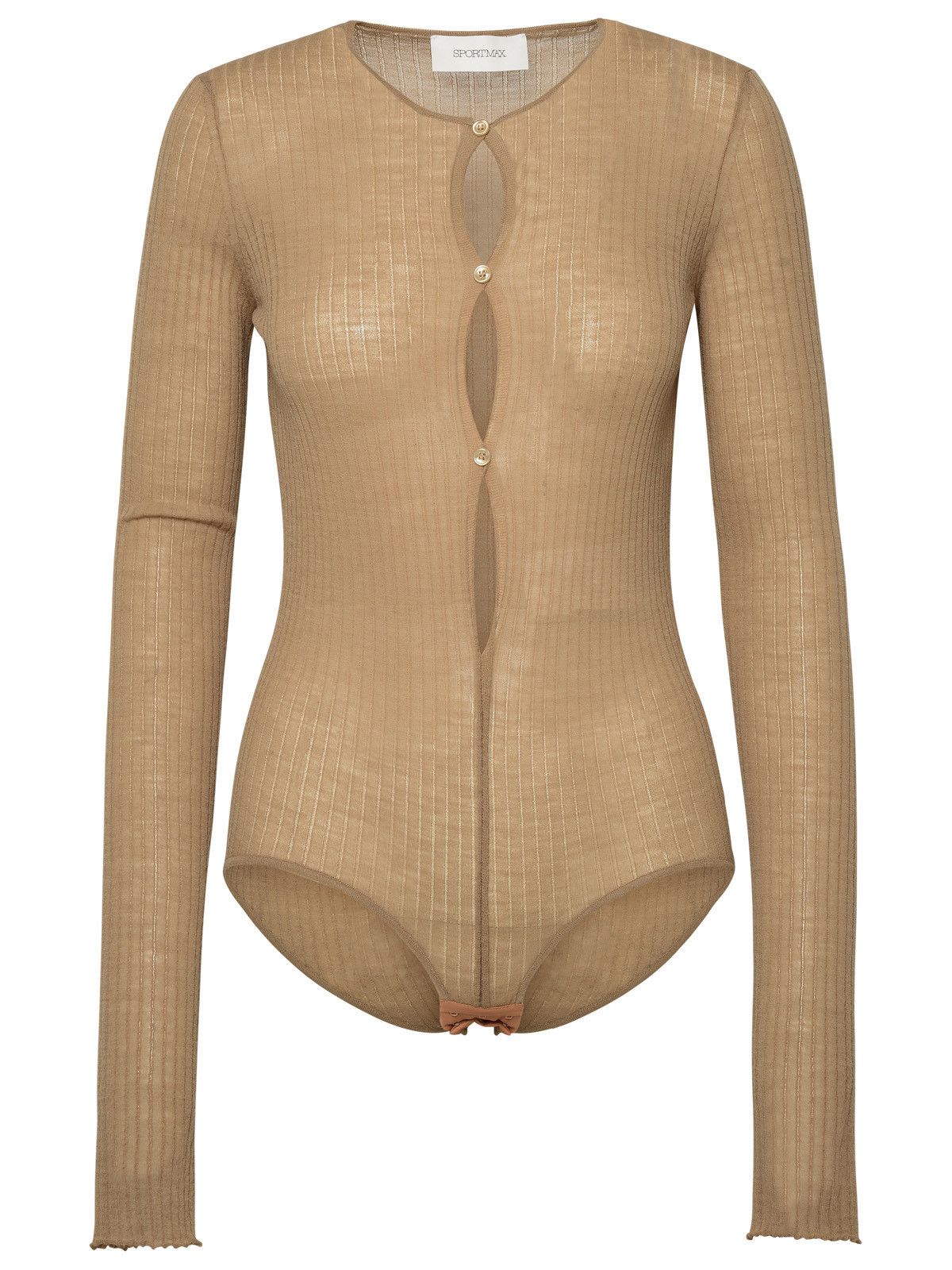 image of Sportmax 'dinar' Bodysuit In Beige Wool Blend Yarn, Women's (Size Small)
