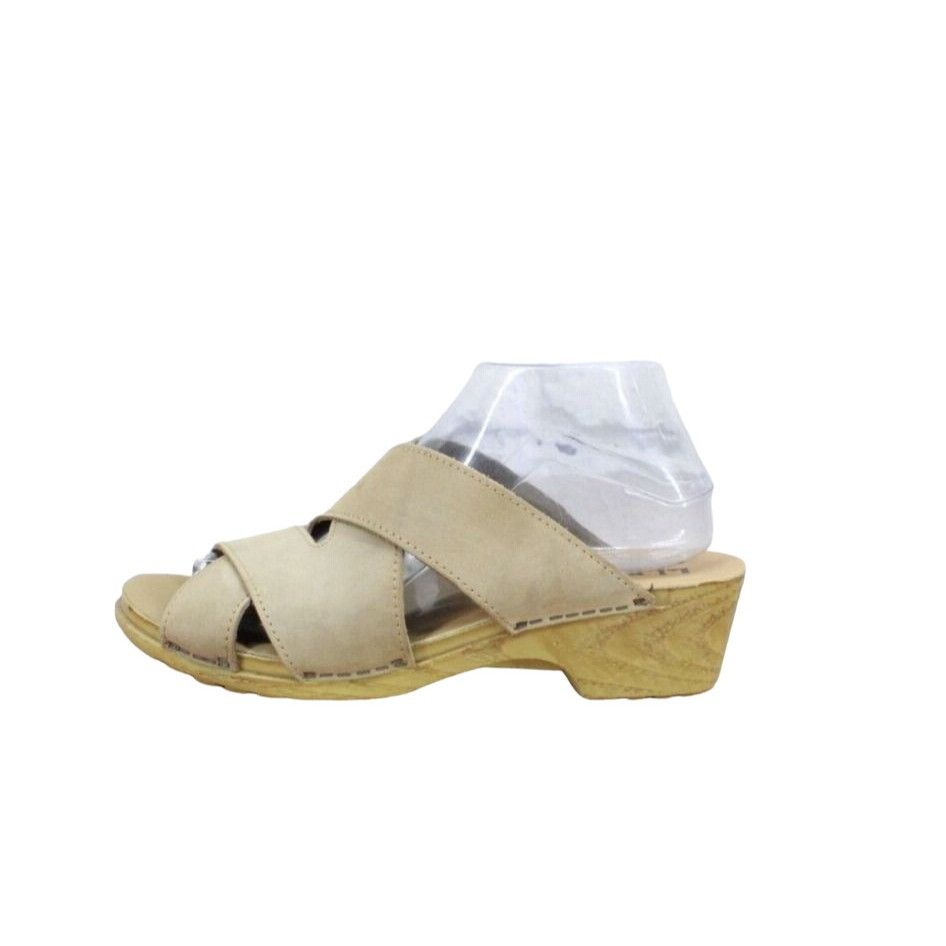 L.L. Bean LL Bean Cream Leather Slip On Slides Wedge Heels Sandals ...