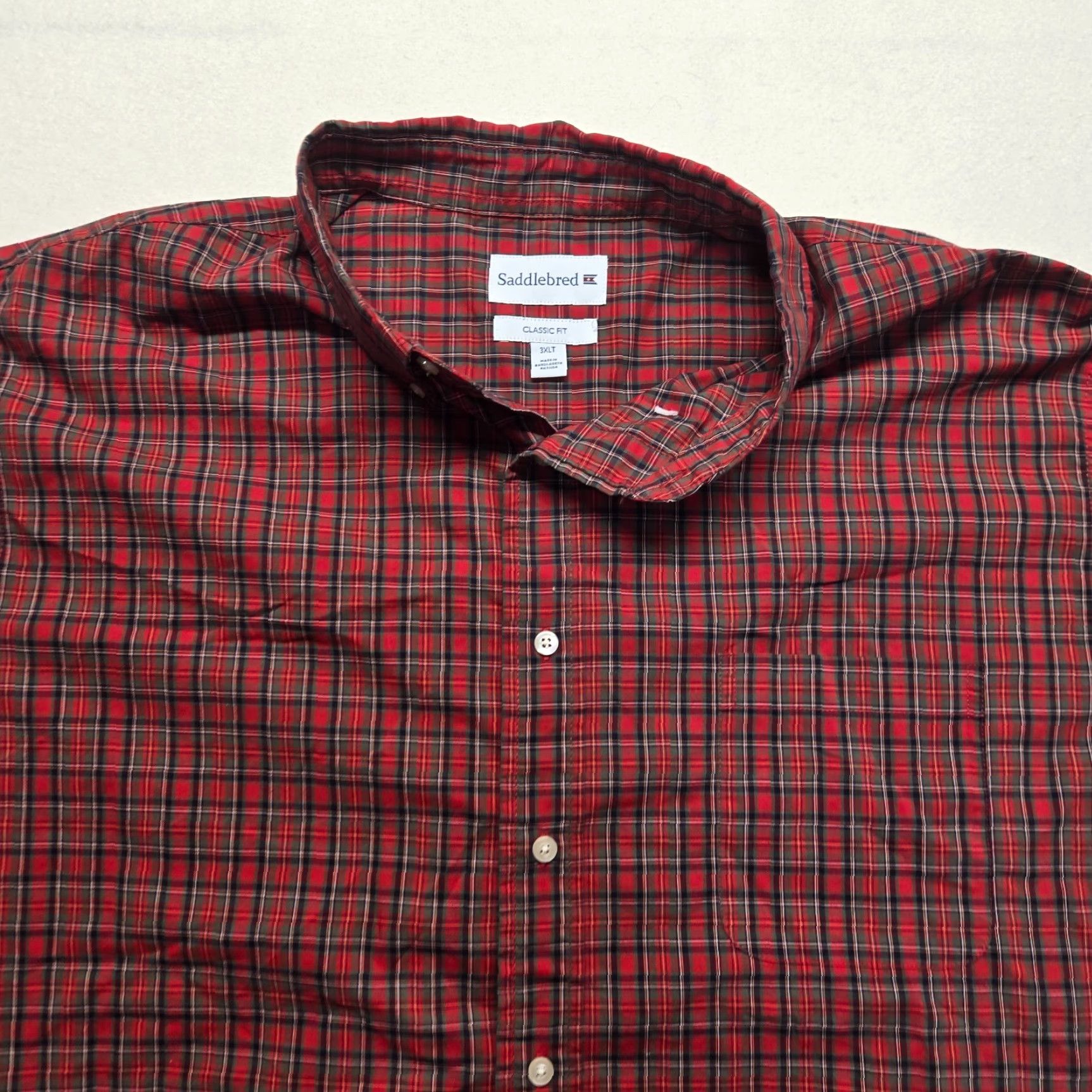 Vintage Saddlebred Red Plaid Long Sleeve Shirt Men 3XLT Tall Button-Up Casual Fall Winter Size US XXL / EU 58 / 5 - 2 Thumbnail
