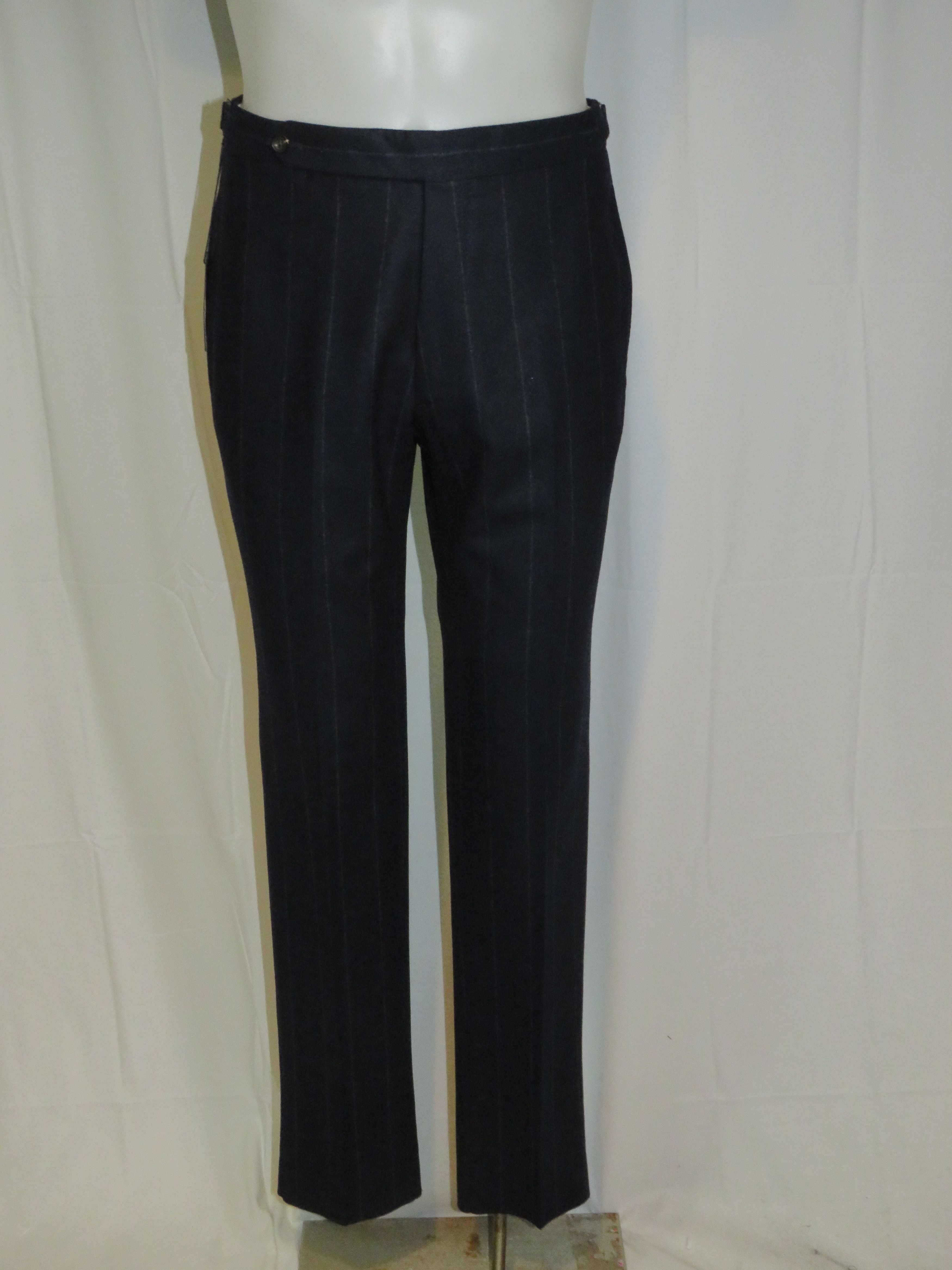 Drake's Navy Blue Chalk Stripe Flannel Three Roll Two Suit 38R NWT Size 38R - 13 Thumbnail