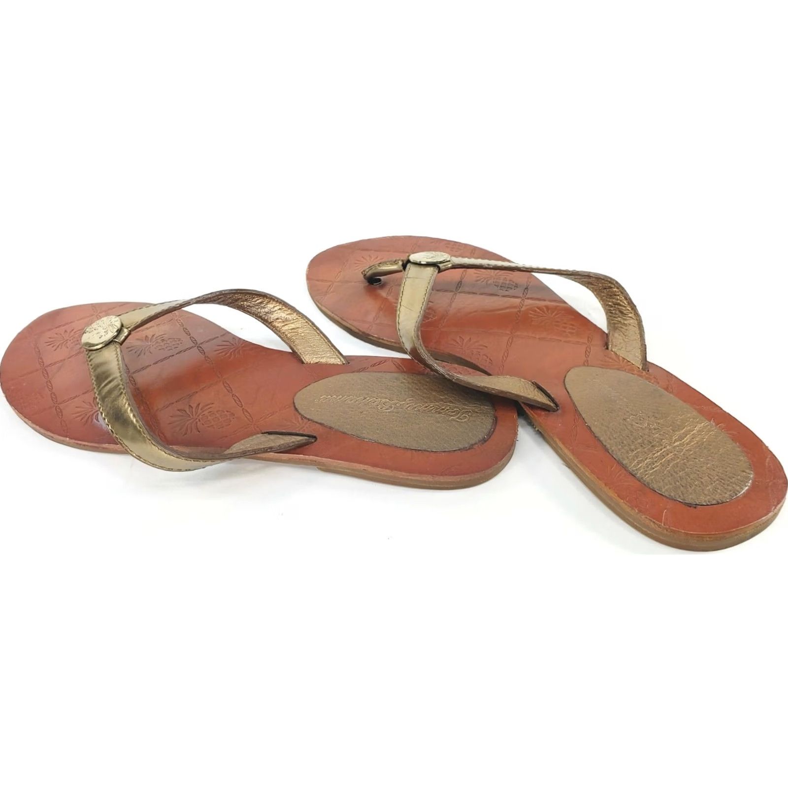 Tommy Bahama Tommy Bahama Havana Women’s 8B Gold Flat Sandal Leather Flip Flop Leather Footbed M Upper Gold Ornament Upfront Coastal Casual Relax --------------- Size US 8 / IT 38 - 5 Thumbnail