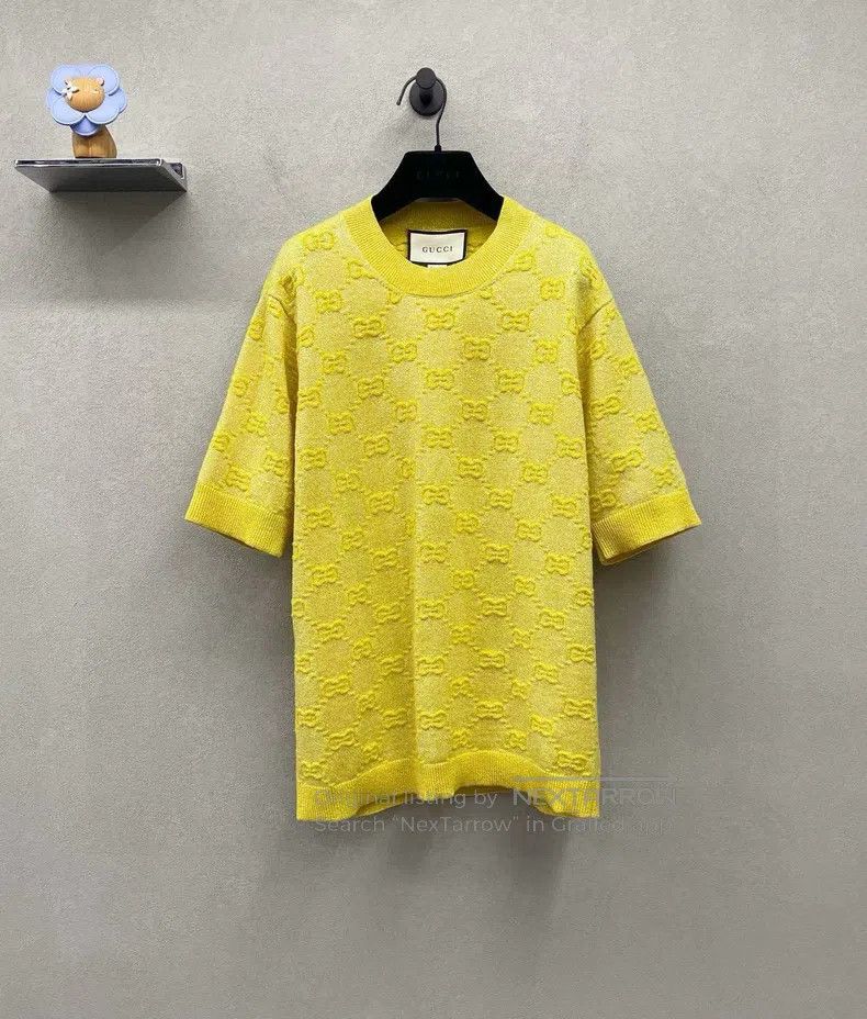 Gucci Gucci Yellow jacquard short sleeves Size L / US 10 / IT 46 - 1 Thumbnail