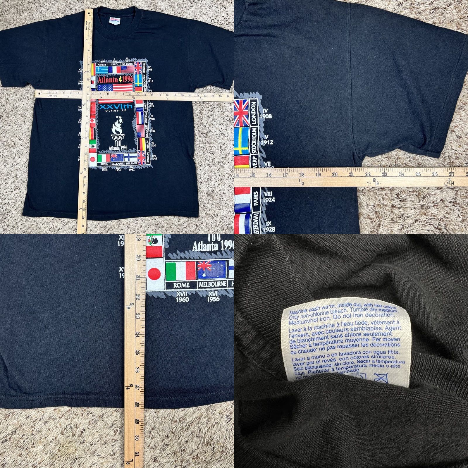 Hanes VINTAGE 1996 Olympics Atlanta Hanes T-Shirt Large Black Graphic 90s Single Stitch Size US L / EU 52-54 / 3 - 8 Thumbnail